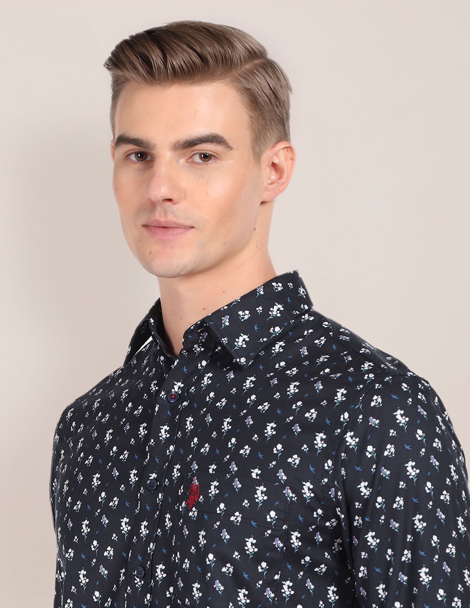 Cutaway Collar Floral Print Shirt Navy - U.S. POLO ASSN. | Large