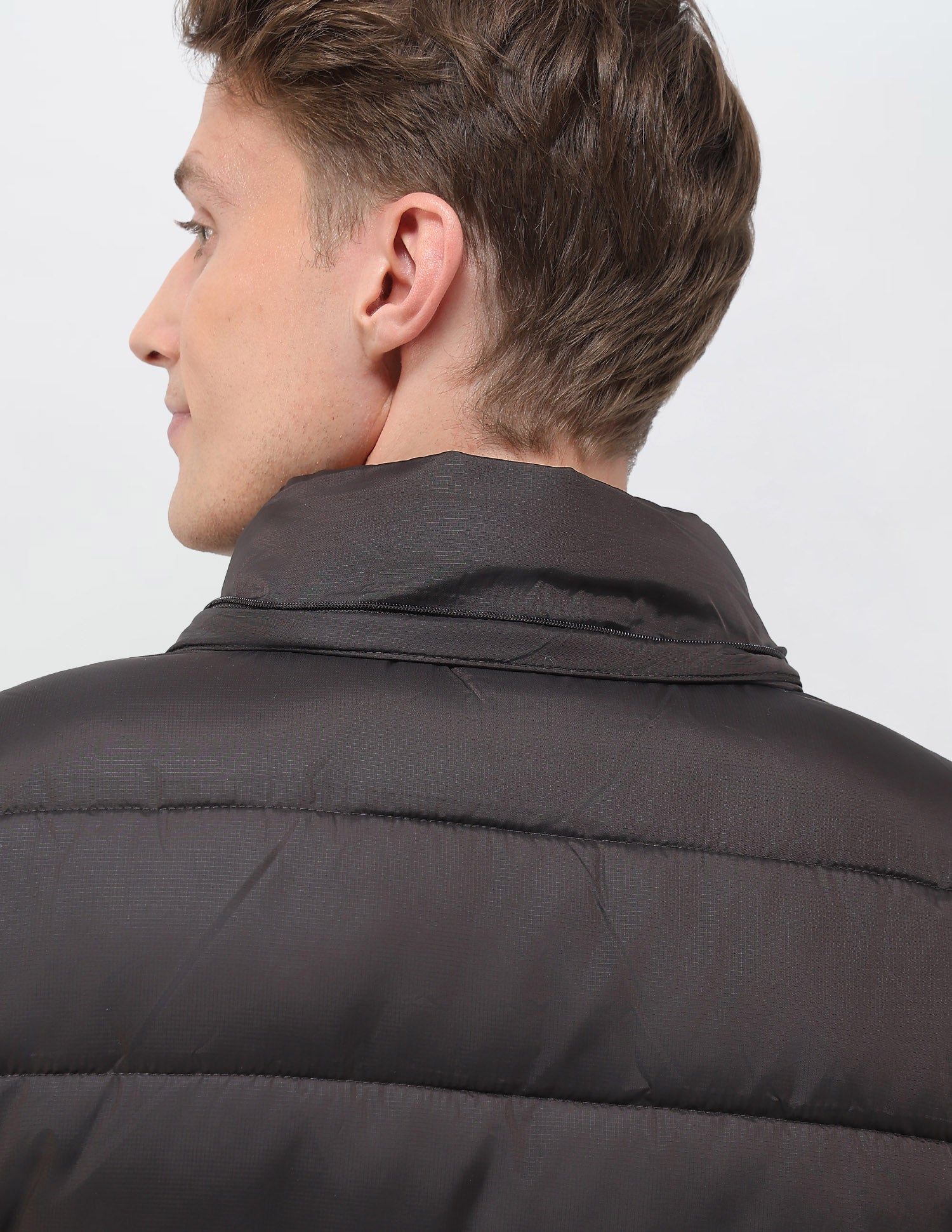 Removable Hood Solid Puffer Jacket Dark Brown - U.S. Polo Assn. India | Large