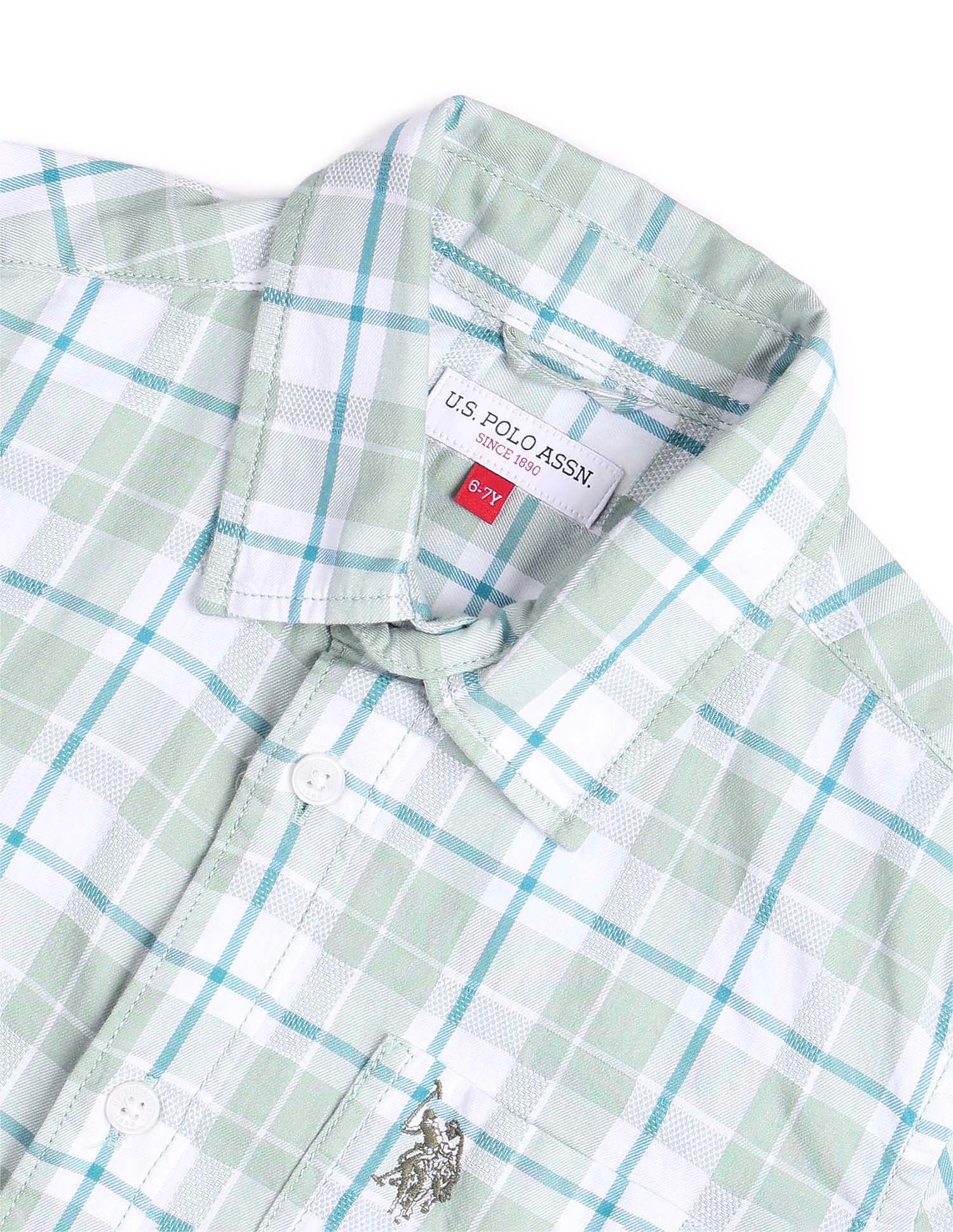Boys Plaid Checked Regular Fit Shirt Green - U.S. POLO ASSN. | Large