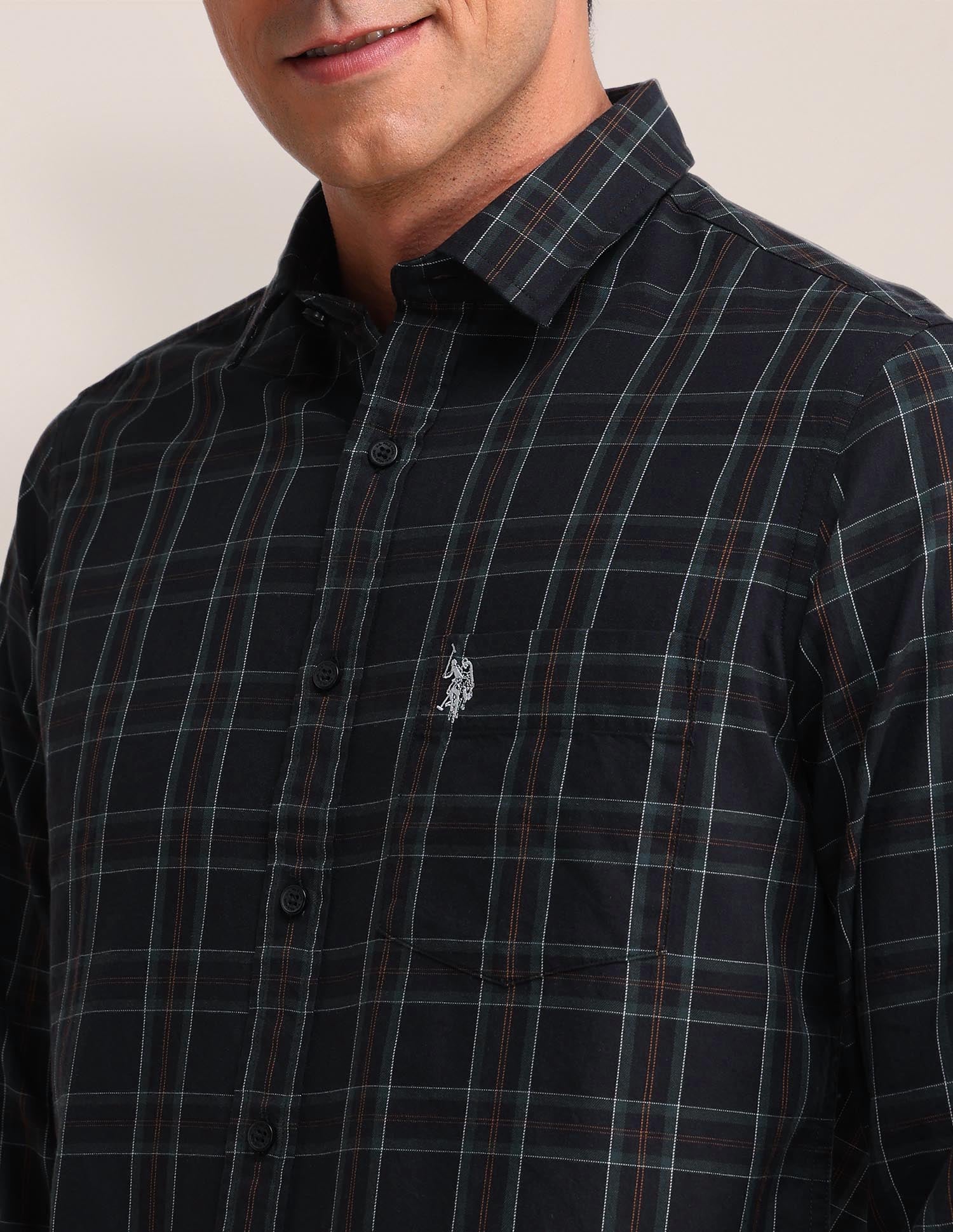 Plaid Checked Twill Shirt Brown - U.S. Polo Assn. India | Large