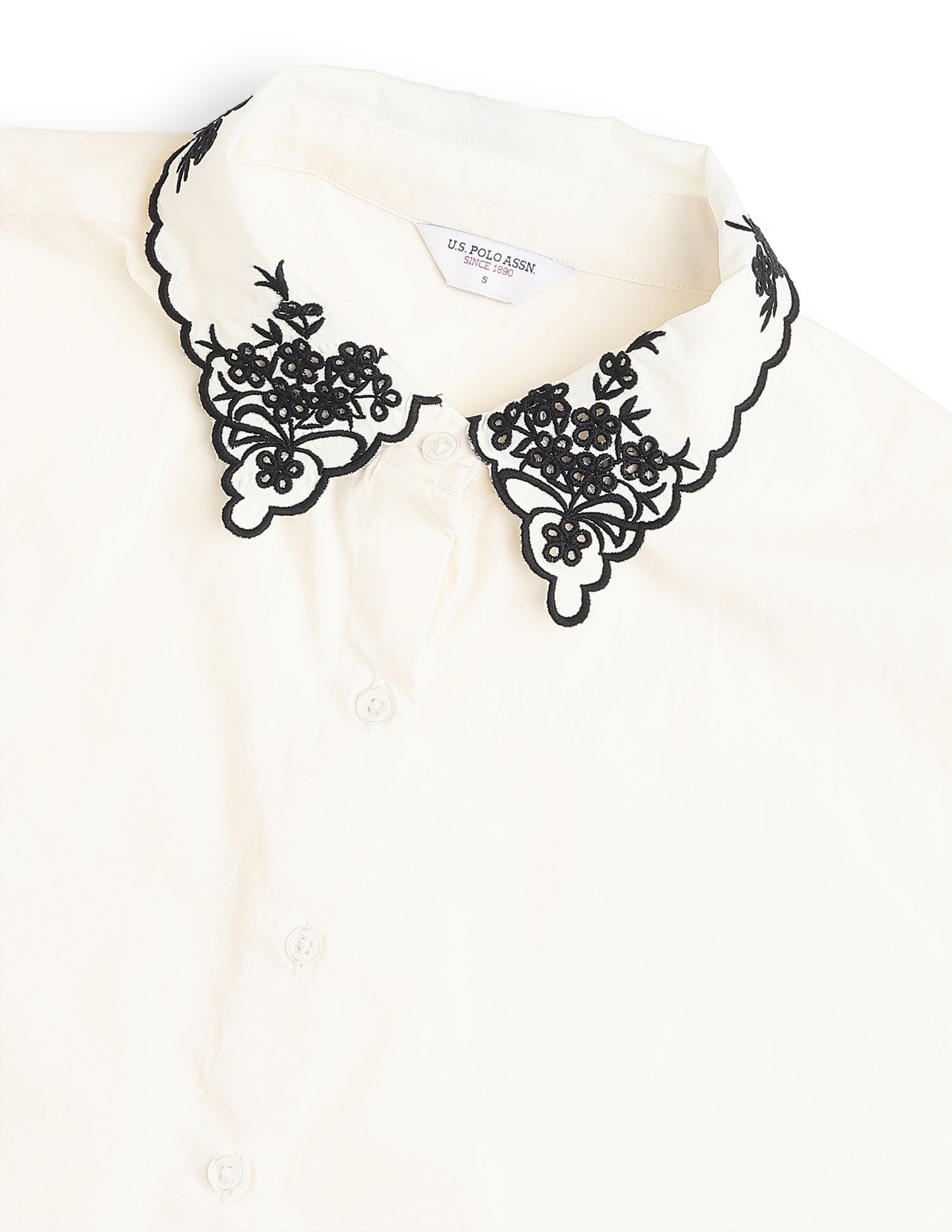 Regular Fit Embroidered Collar Shirt Off White - U.S. Polo Assn. India | Large