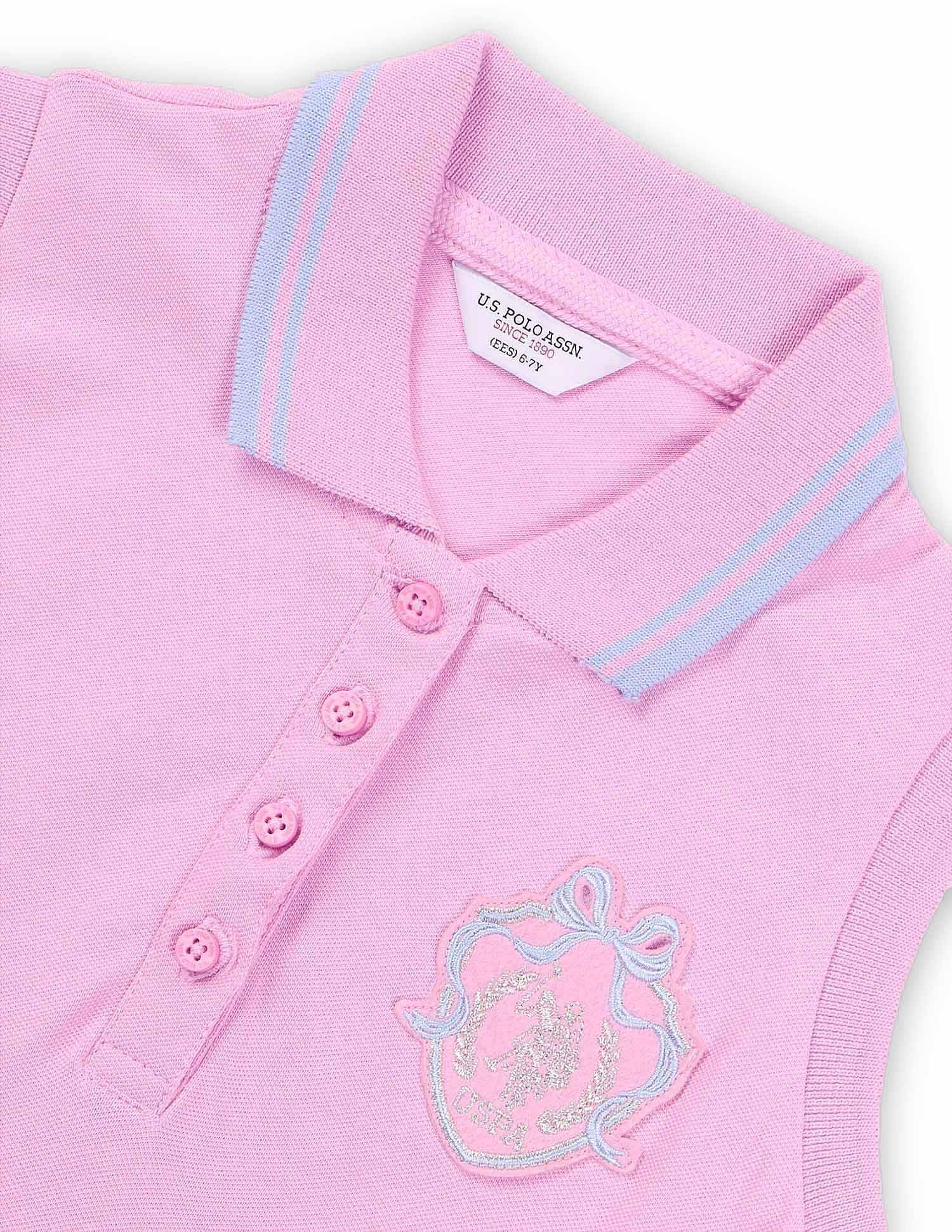 Girls Polo Collar Cotton Dress Pink - U.S. POLO ASSN. | Large
