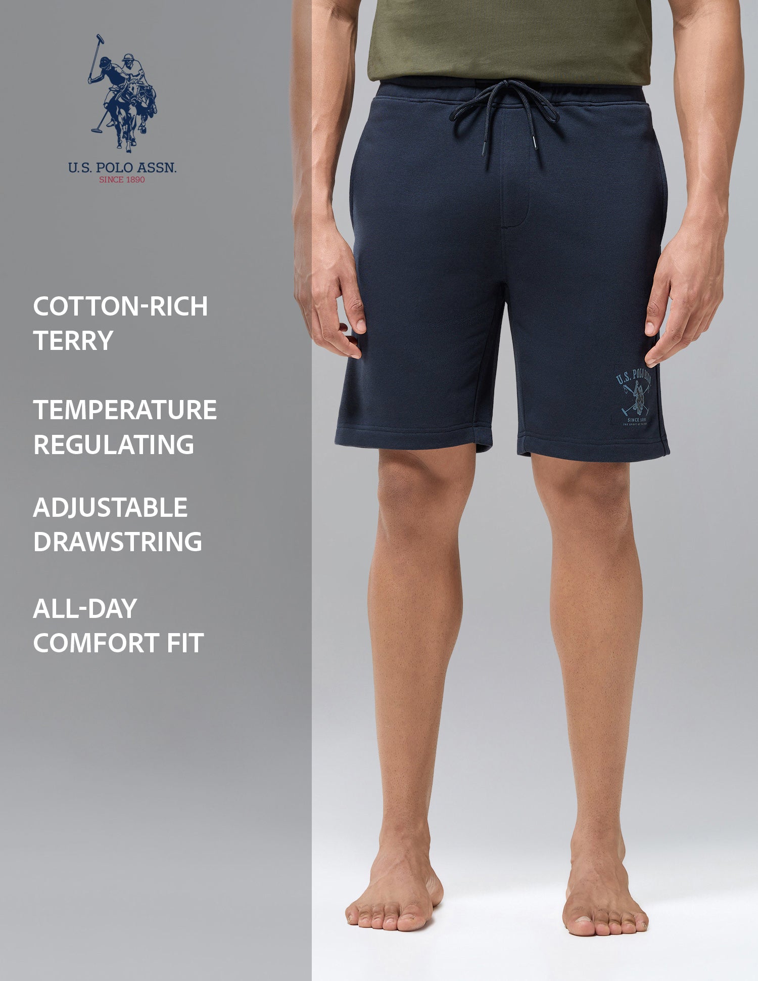 Cotton Rich OES13 Terry Lounge Shorts Navy - U.S. Polo Assn. India | Large