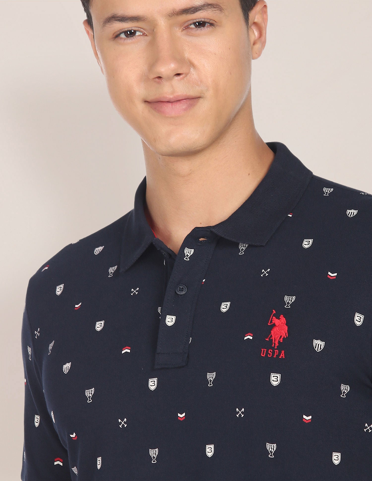 Graphic Print Cotton Polo Shirt Navy - U.S. POLO ASSN. | Large