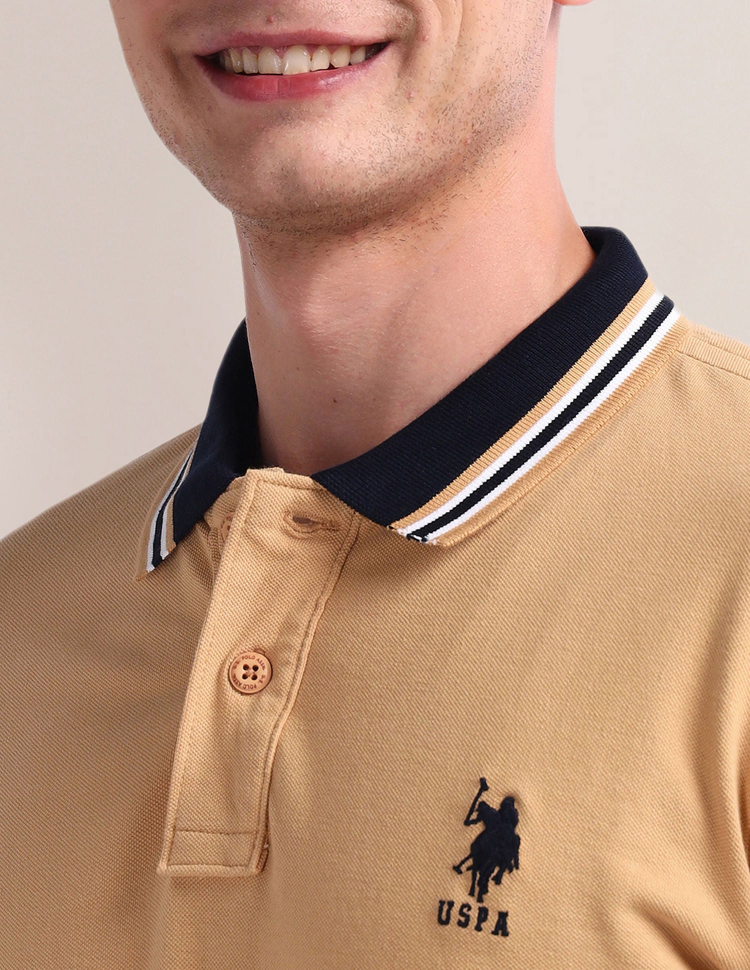 Slim Pique Polo Shirt Beige - U.S. Polo Assn. India | Large