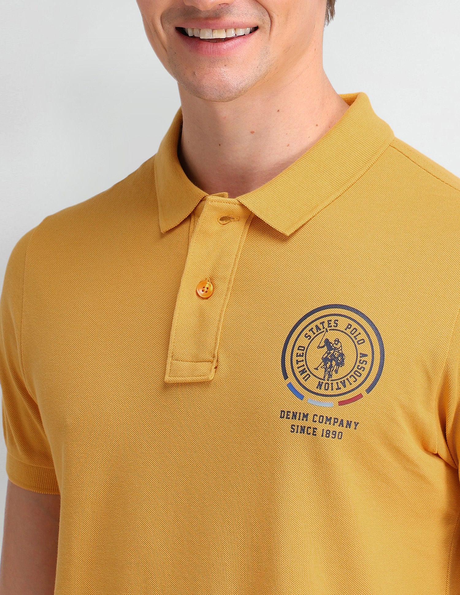 Pure Cotton Slim Fit Solid Polo Shirt Yellow - U.S. Polo Assn. India | Large