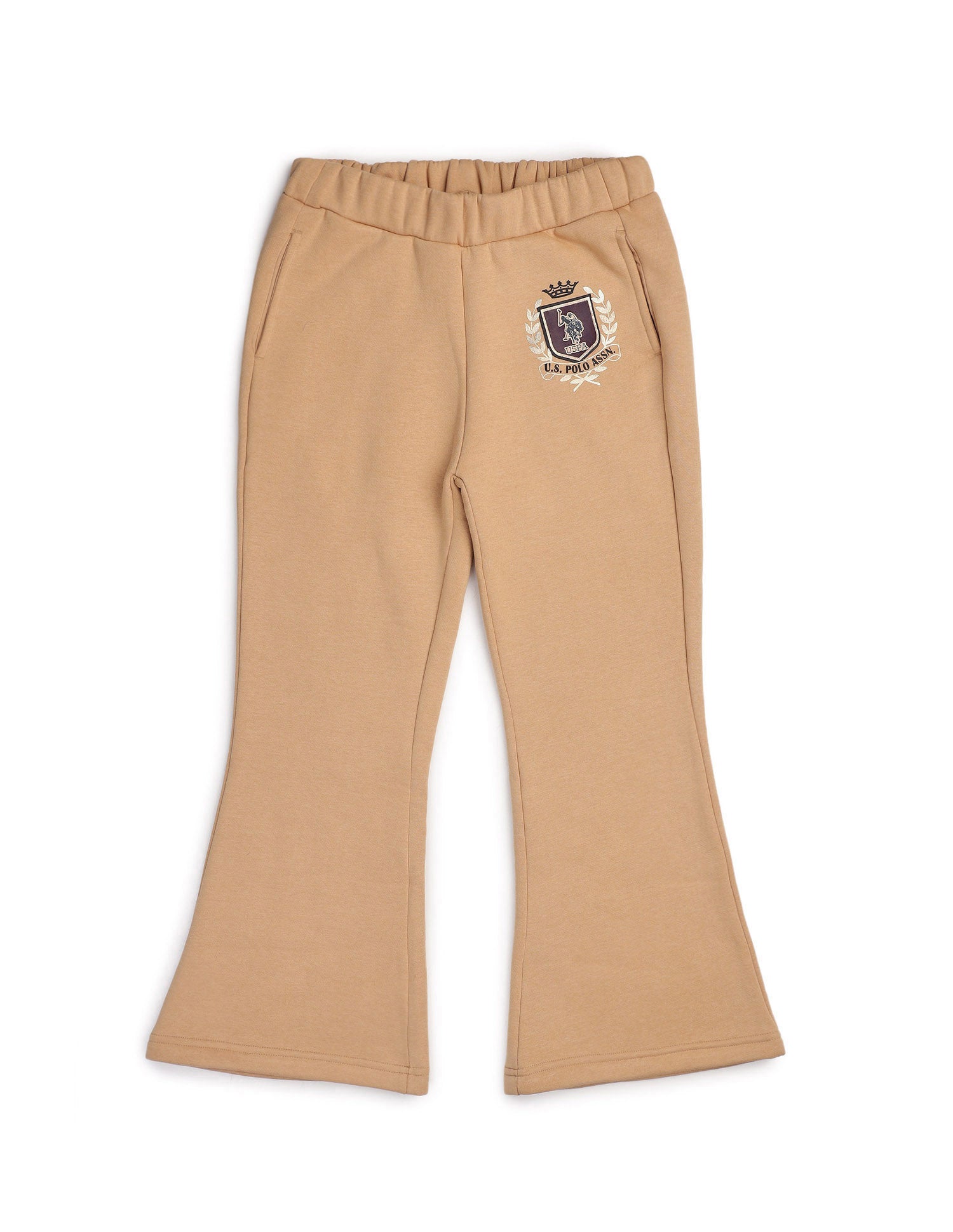 Girls Solid Regular Fit Flared Track Pants Beige - U.S. POLO ASSN. | Large