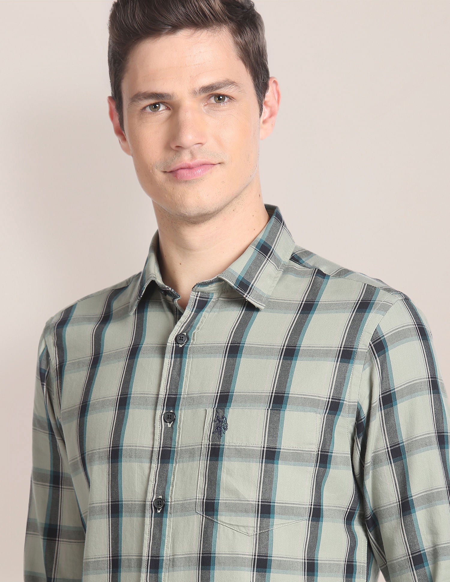 Tartan Check Twill Shirt Light Olive - U.S. Polo Assn. India | Large