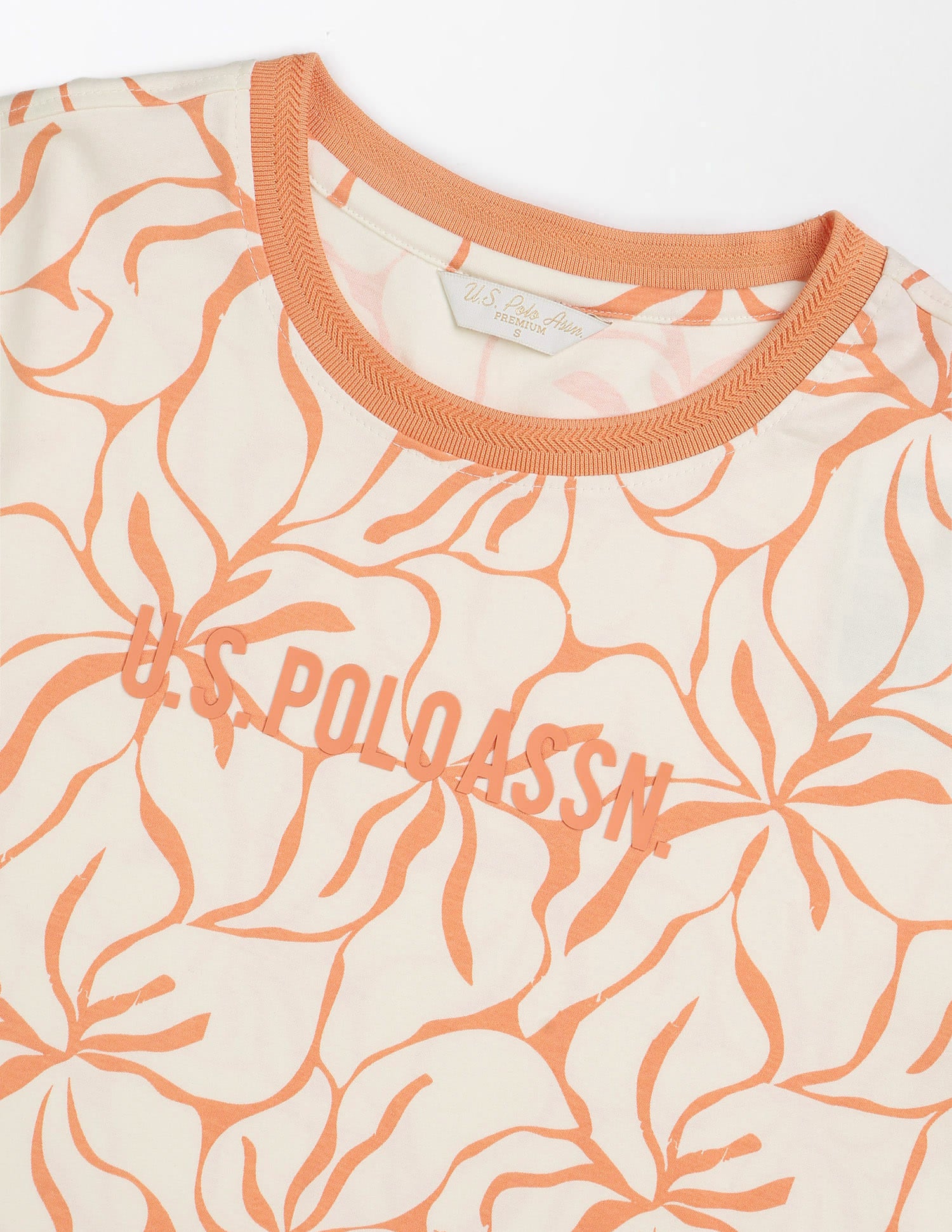 Boxy Fit Floral Printed T-Shirt Orange - U.S. Polo Assn. India | Large