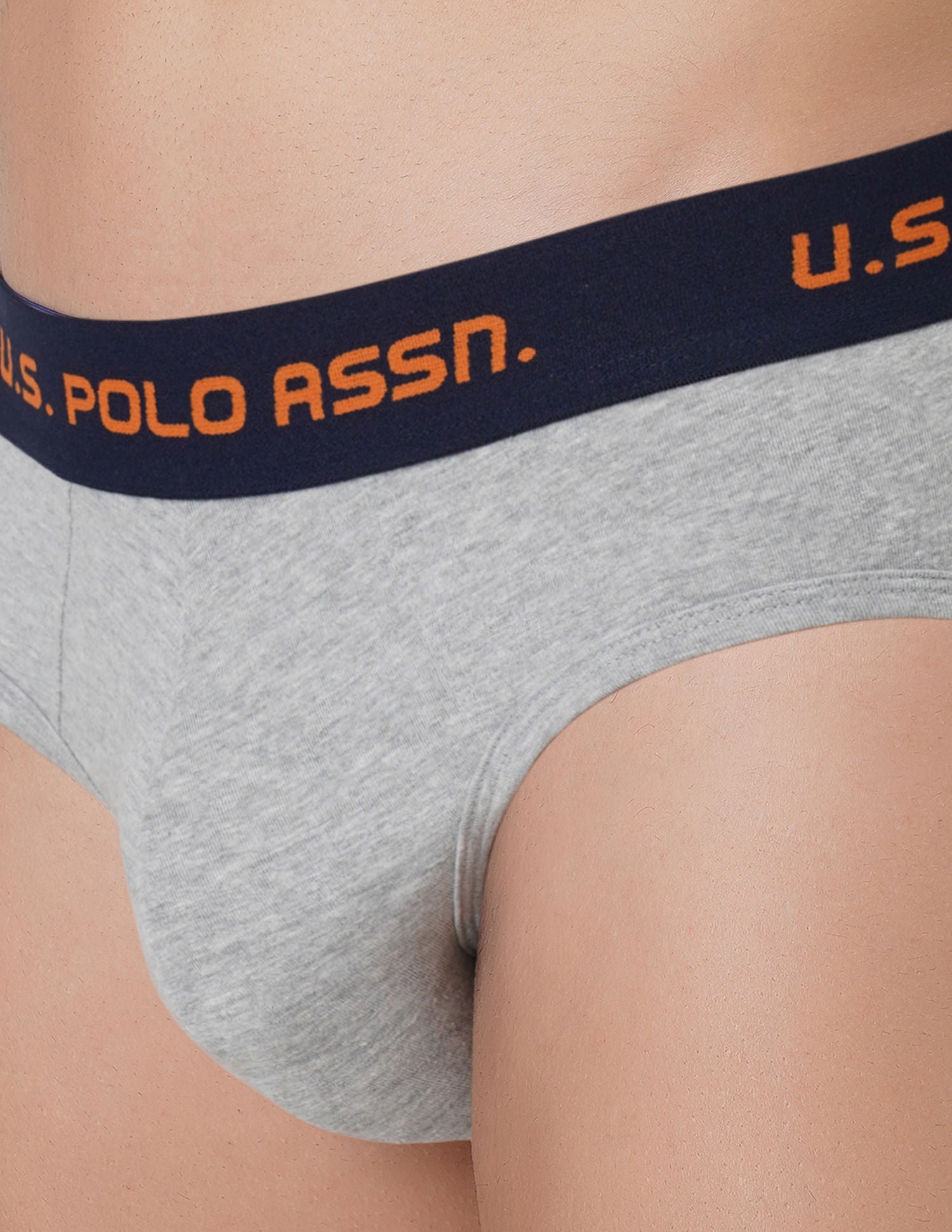 Brushed Elastic Cotton Stretch IYAJ Briefs - Pack Of 2 Grey and Orange - U.S. POLO ASSN. | Large