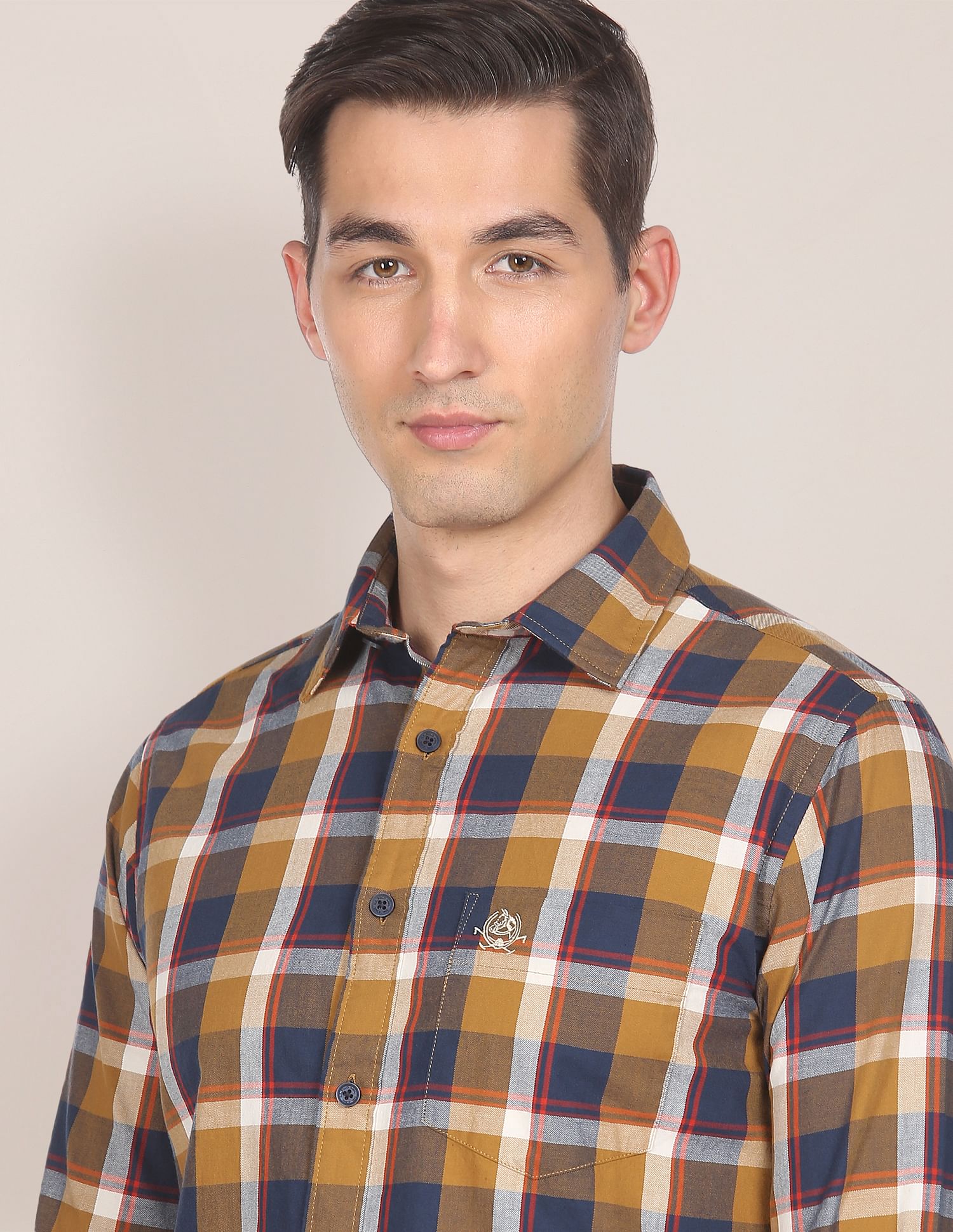 Men Brown Twill Weave Check Casual Shirt Brown - U.S. POLO ASSN. | Large