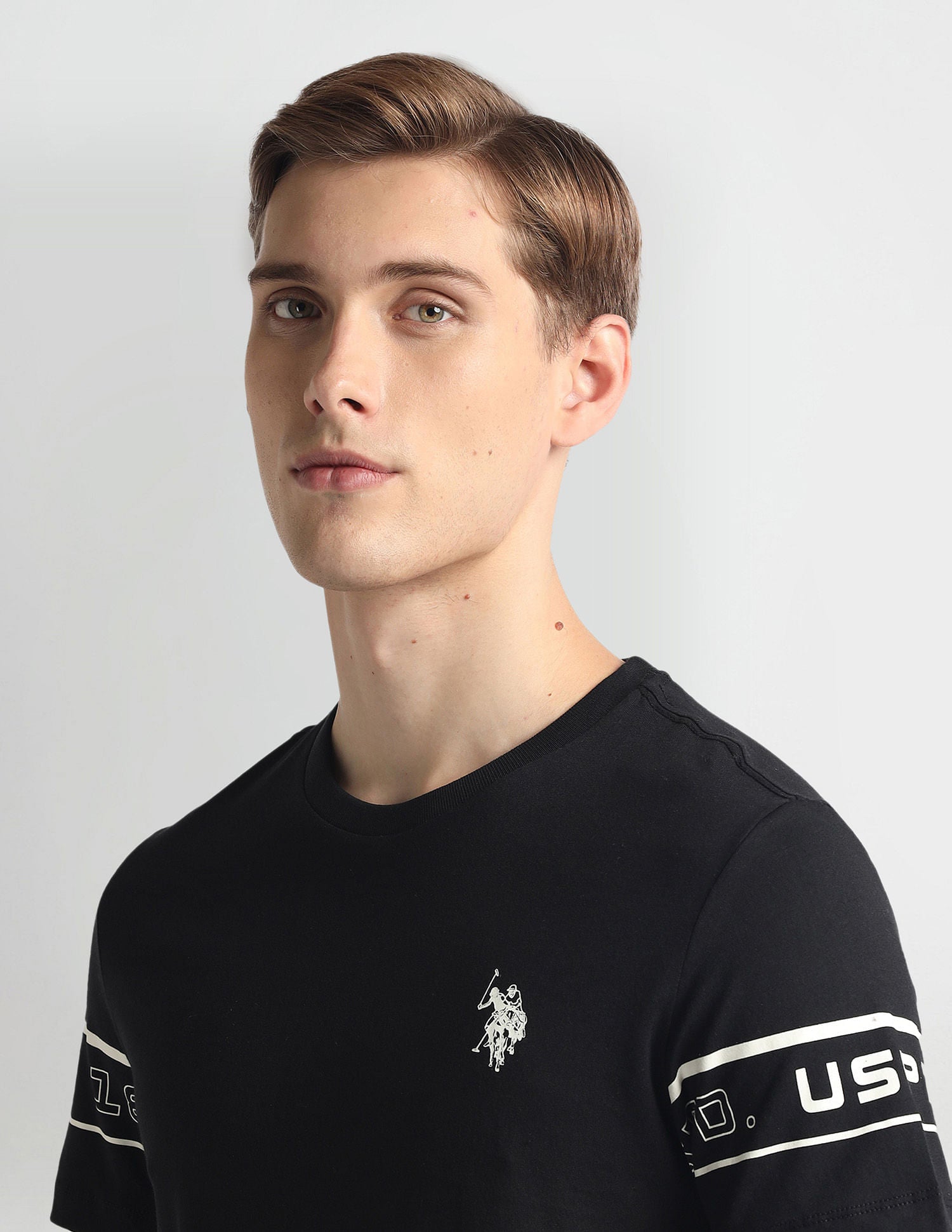 Crew Neck Sleeve Print T-Shirt Black - U.S. Polo Assn. India | Large
