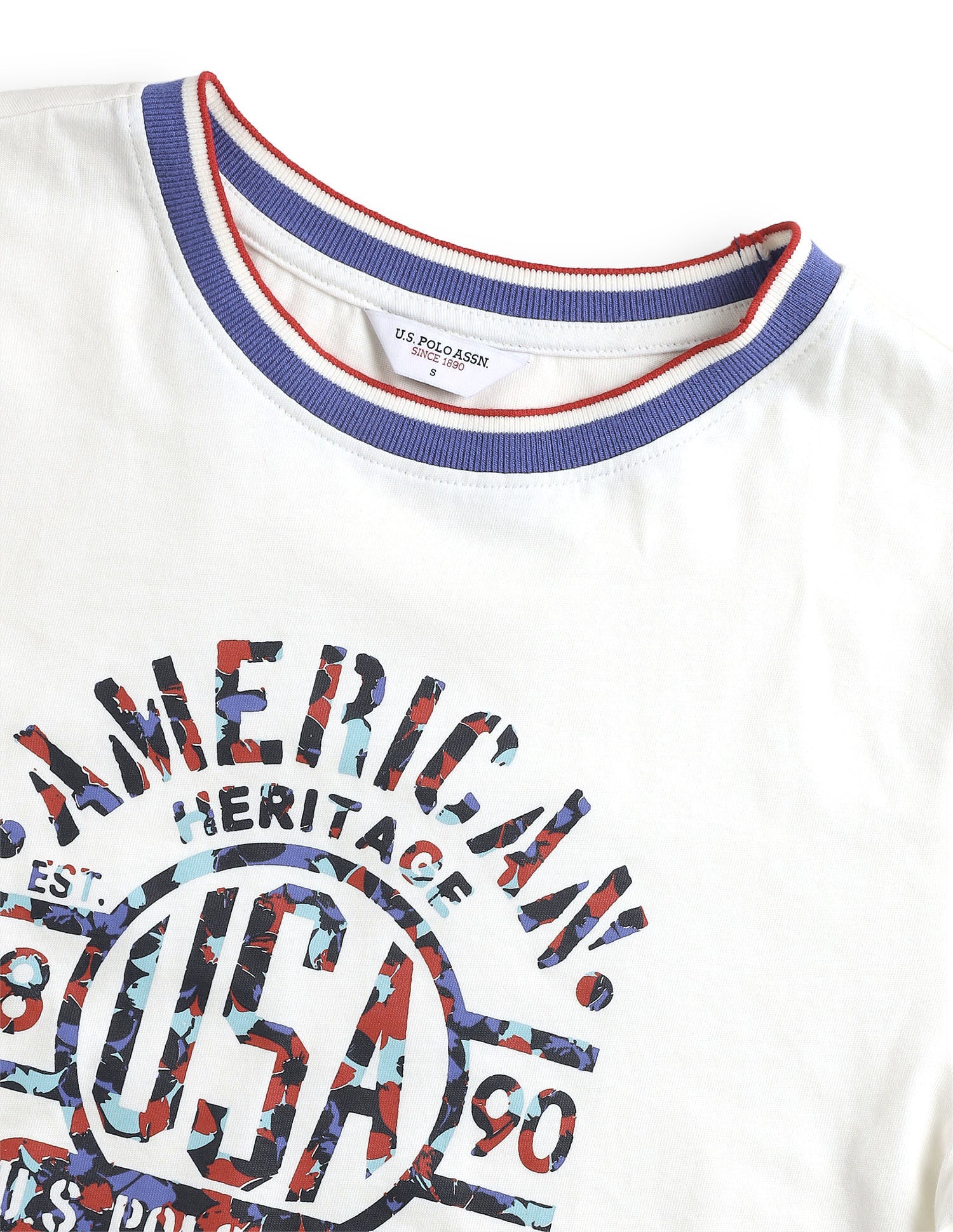 Graphic Brand Printed Fitted Ringer T-Shirt White - U.S. Polo Assn. India | Large