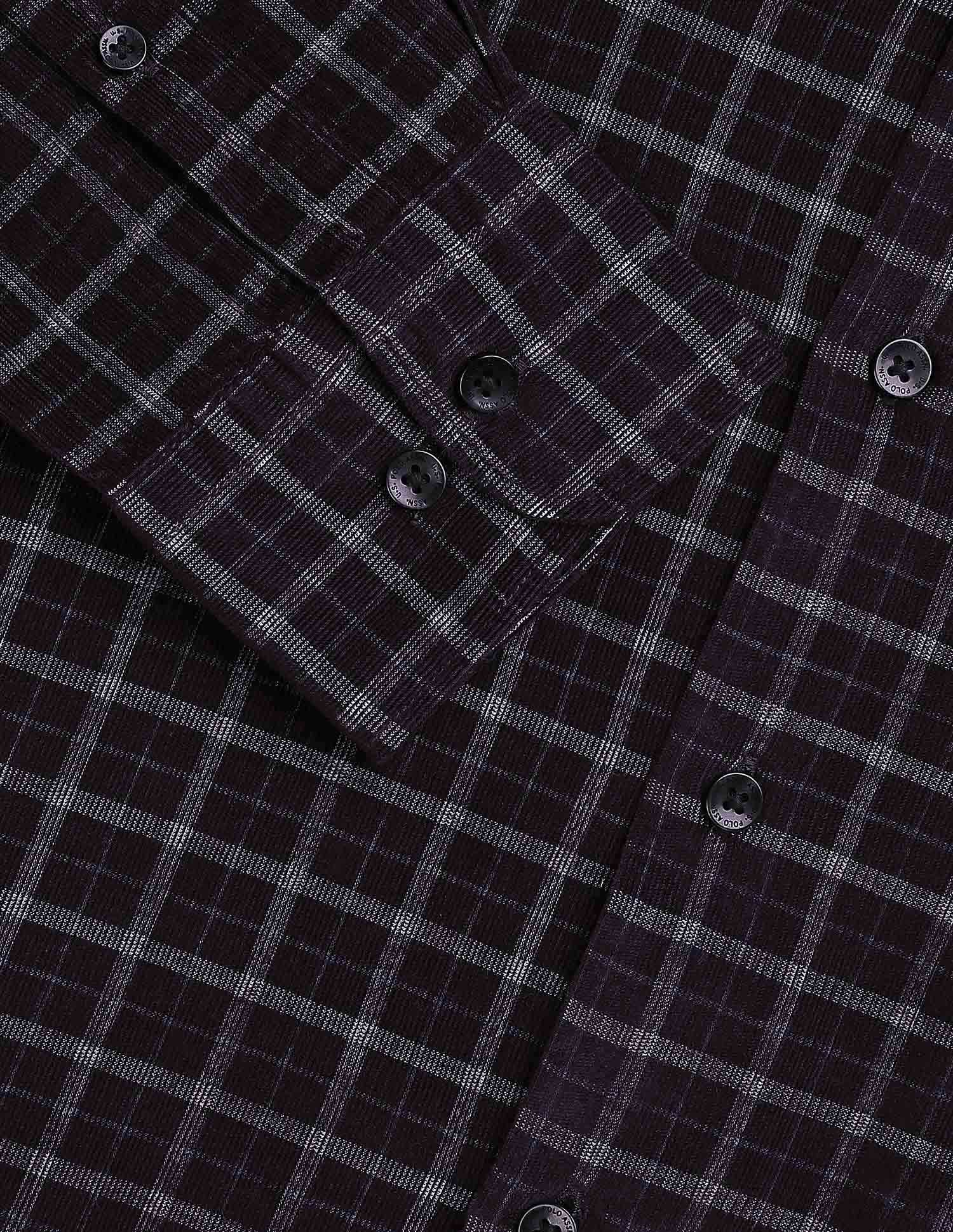 Grid Tattersall Checked Corduroy Shirt Maroon - U.S. POLO ASSN. | Large