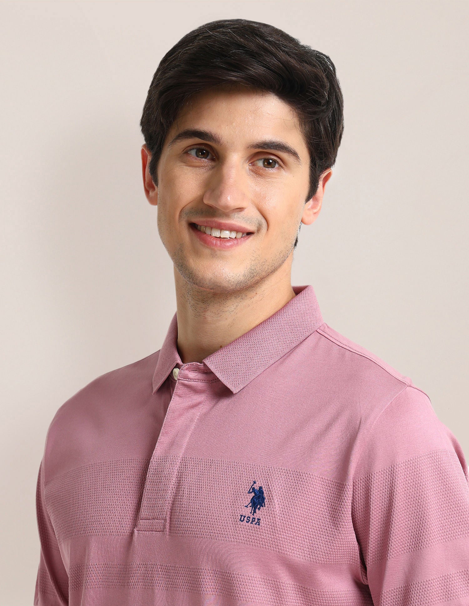 Slim Fit Horizontal Stripe Polo Shirt Light Pink - U.S. Polo Assn. India | Large