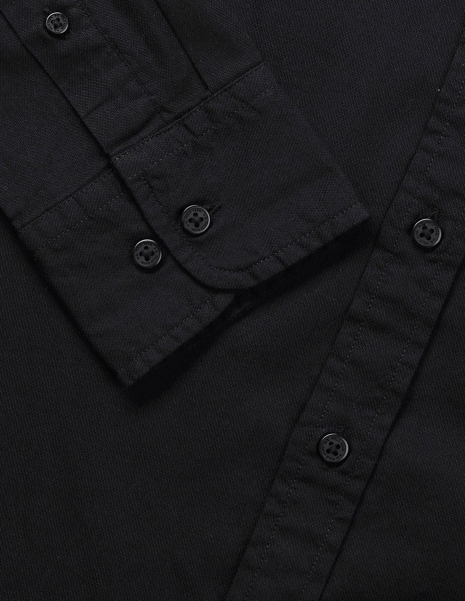 Solid Birds Eye Dobby Shirt Black - U.S. Polo Assn. India | Large