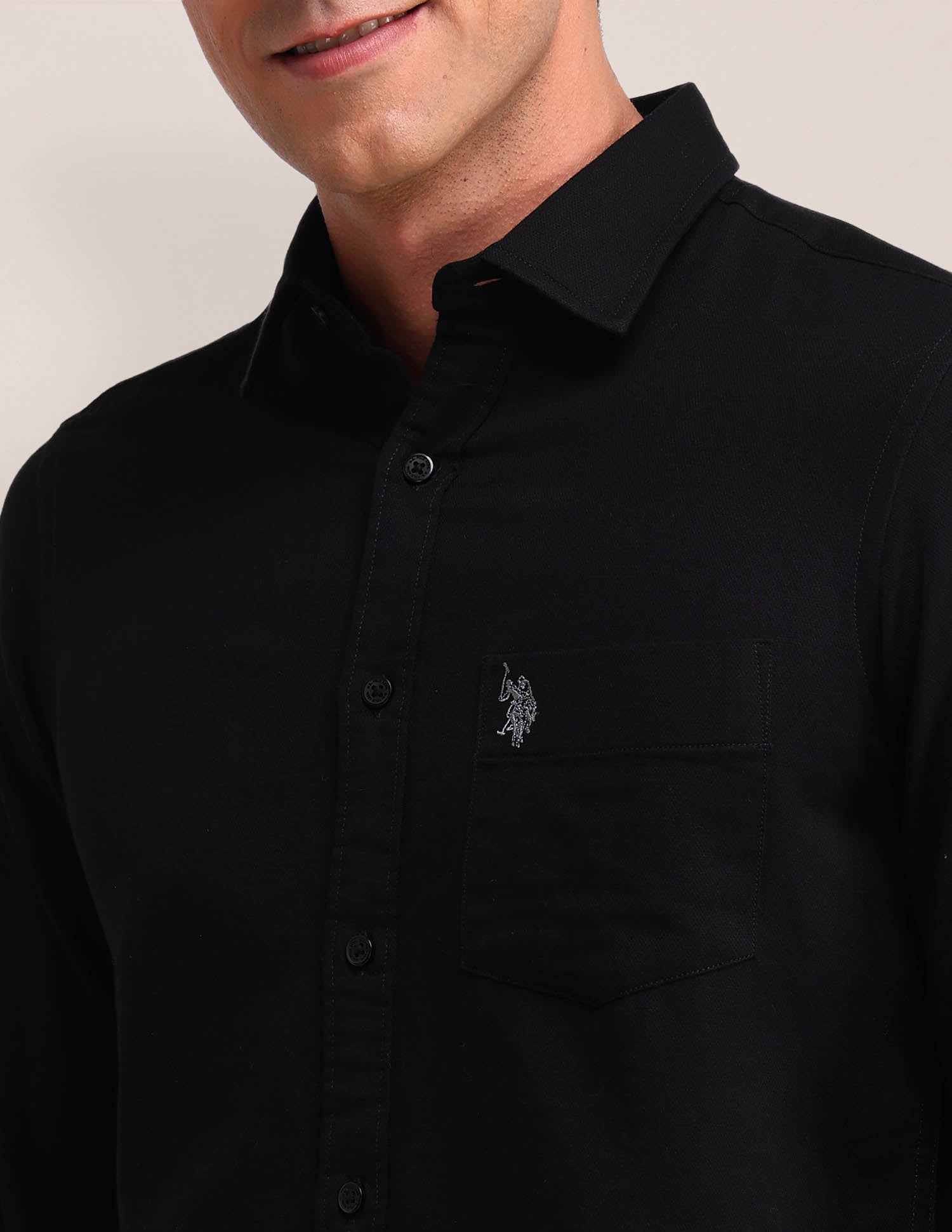 Solid Pattern Dobby Shirt Black - U.S. Polo Assn. India | Large