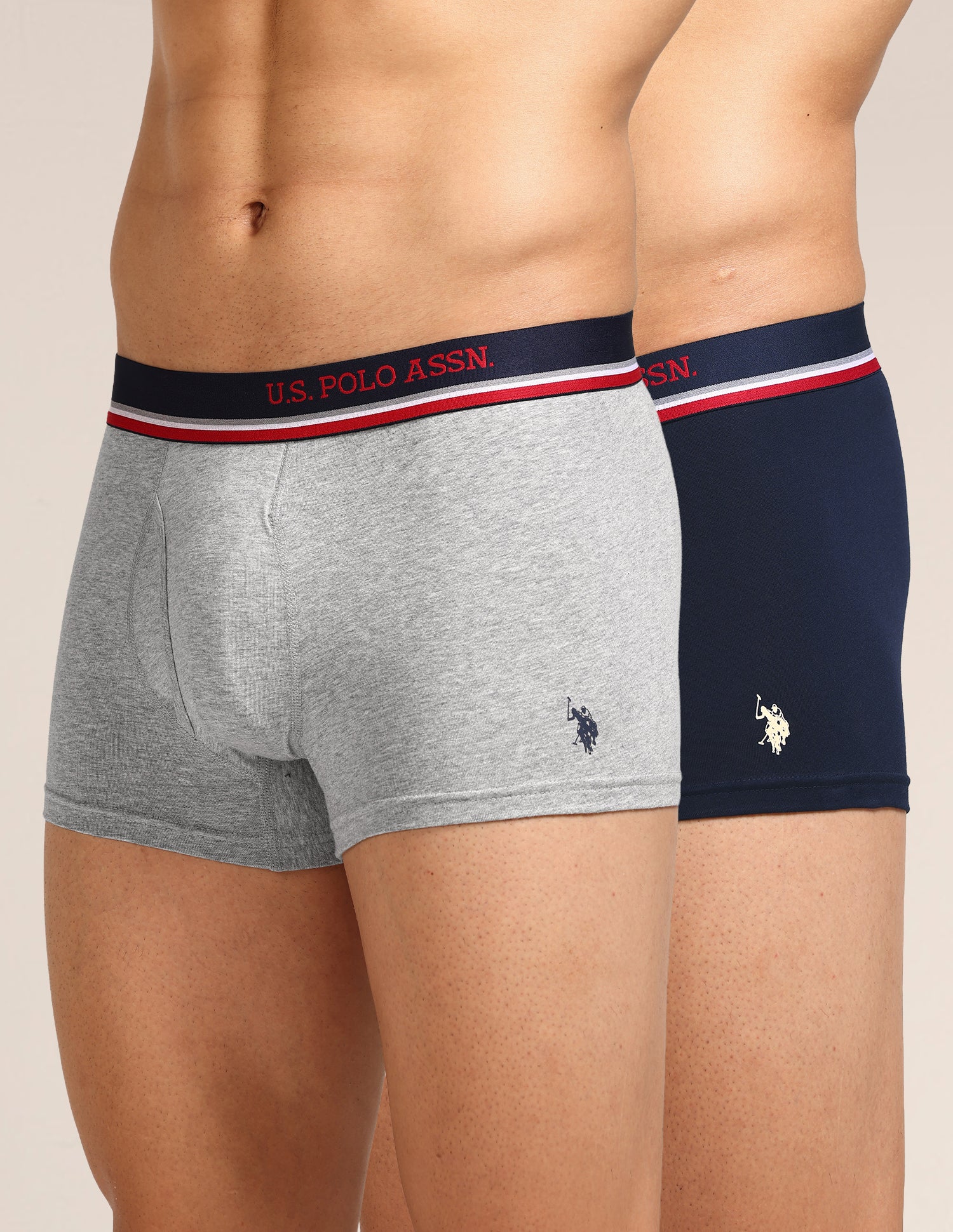 Men's Cotton Trunk - Pack Of 2 Navy, Grey Melange - U.S. Polo Assn. India | Large