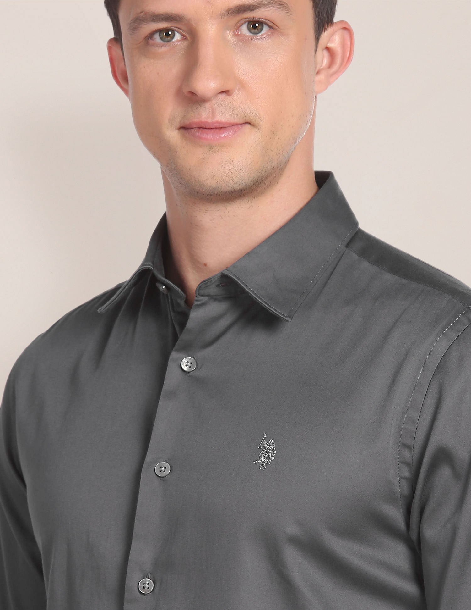 Spread Collar Solid Shirt Grey - U.S. POLO ASSN. | Large