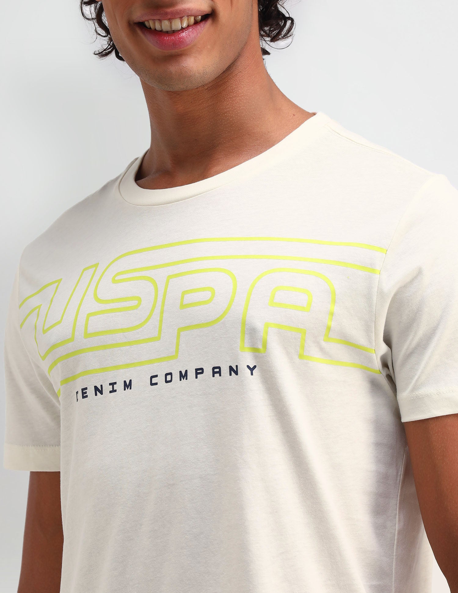 Brand Printed Muscle Fit T-Shirt Uspa Ivory - U.S. Polo Assn. India | Large
