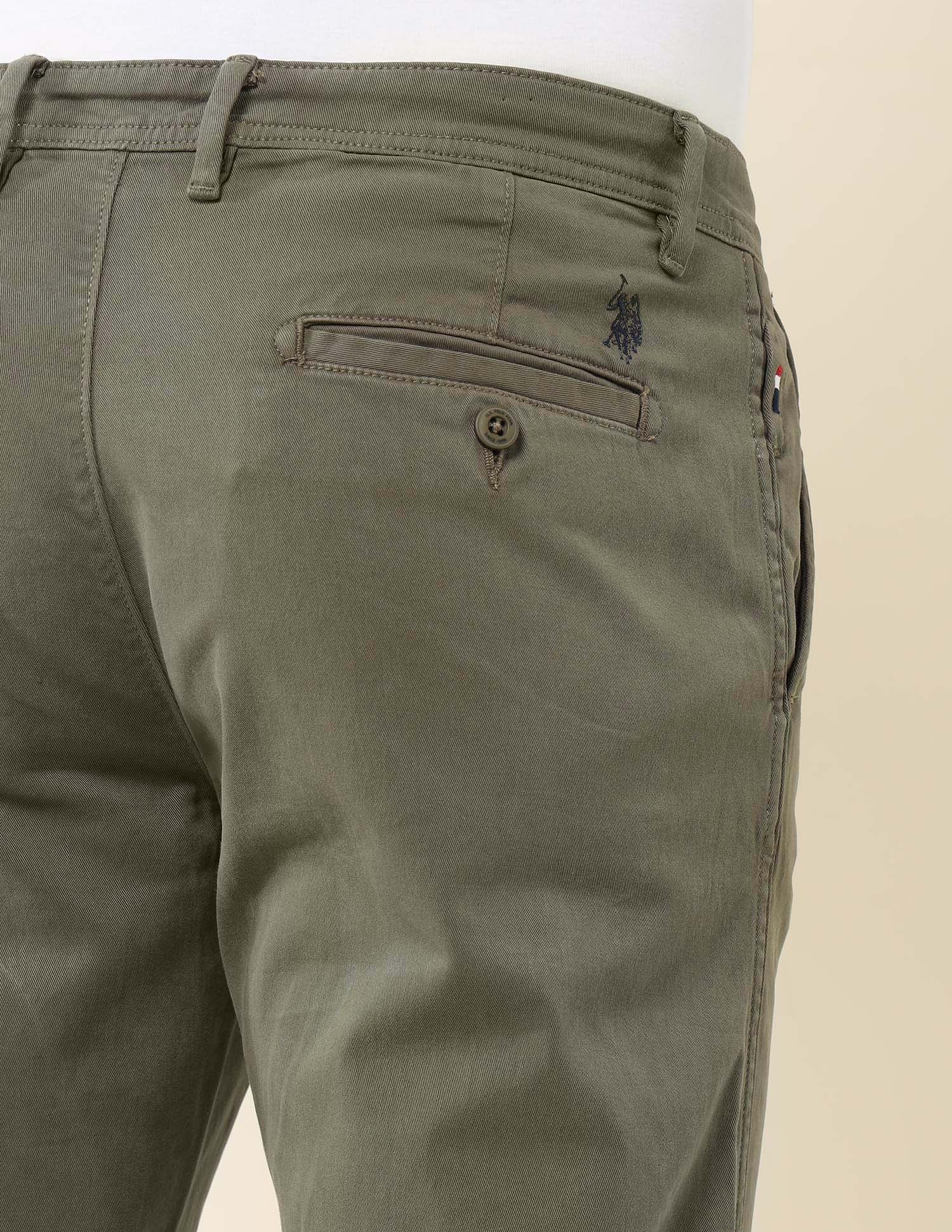 Austin Slim Fit Twill Trousers Olive - U.S. Polo Assn. India | Large
