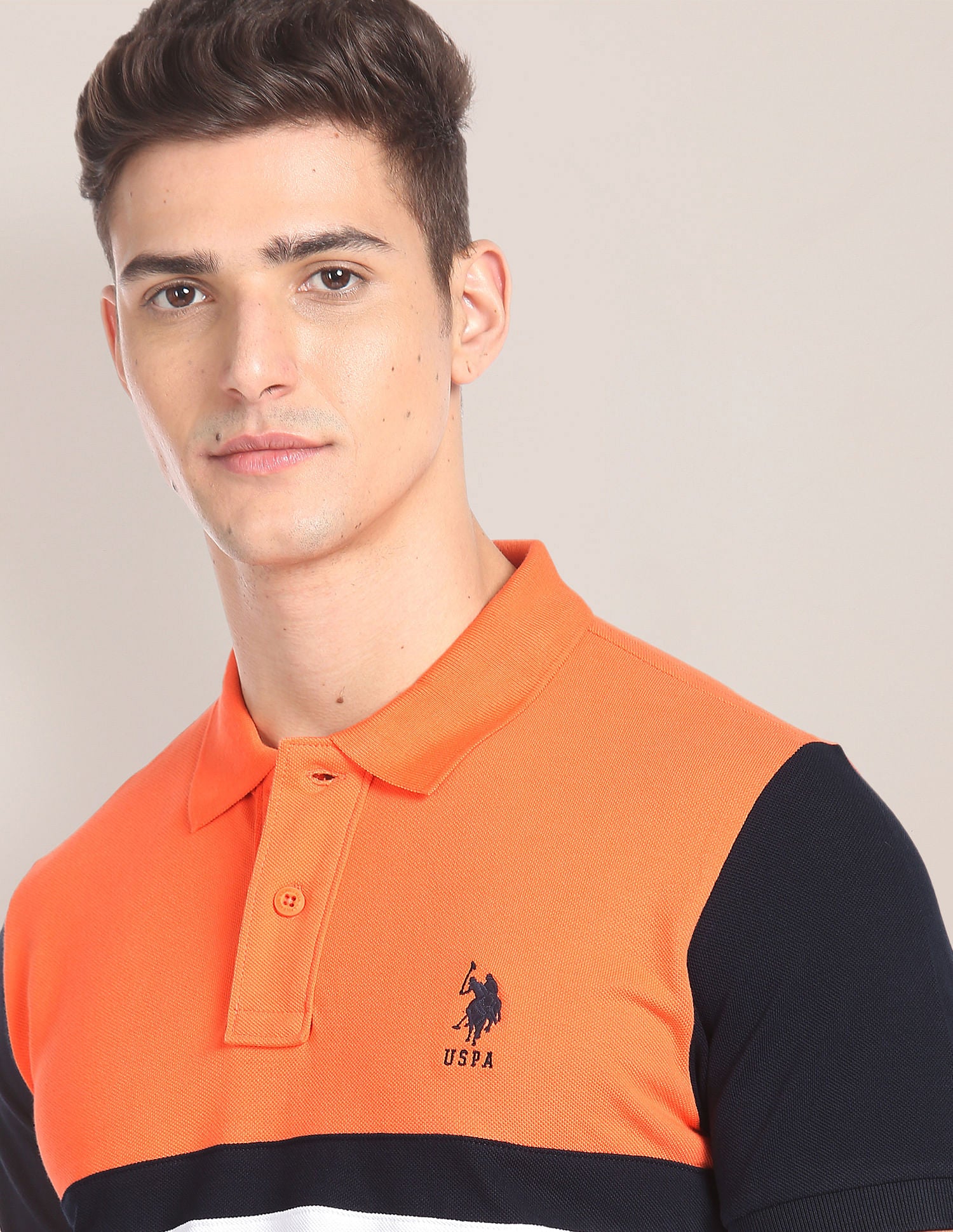 Brand Embroidered Cotton Polo Shirt Orange - U.S. POLO ASSN. | Large