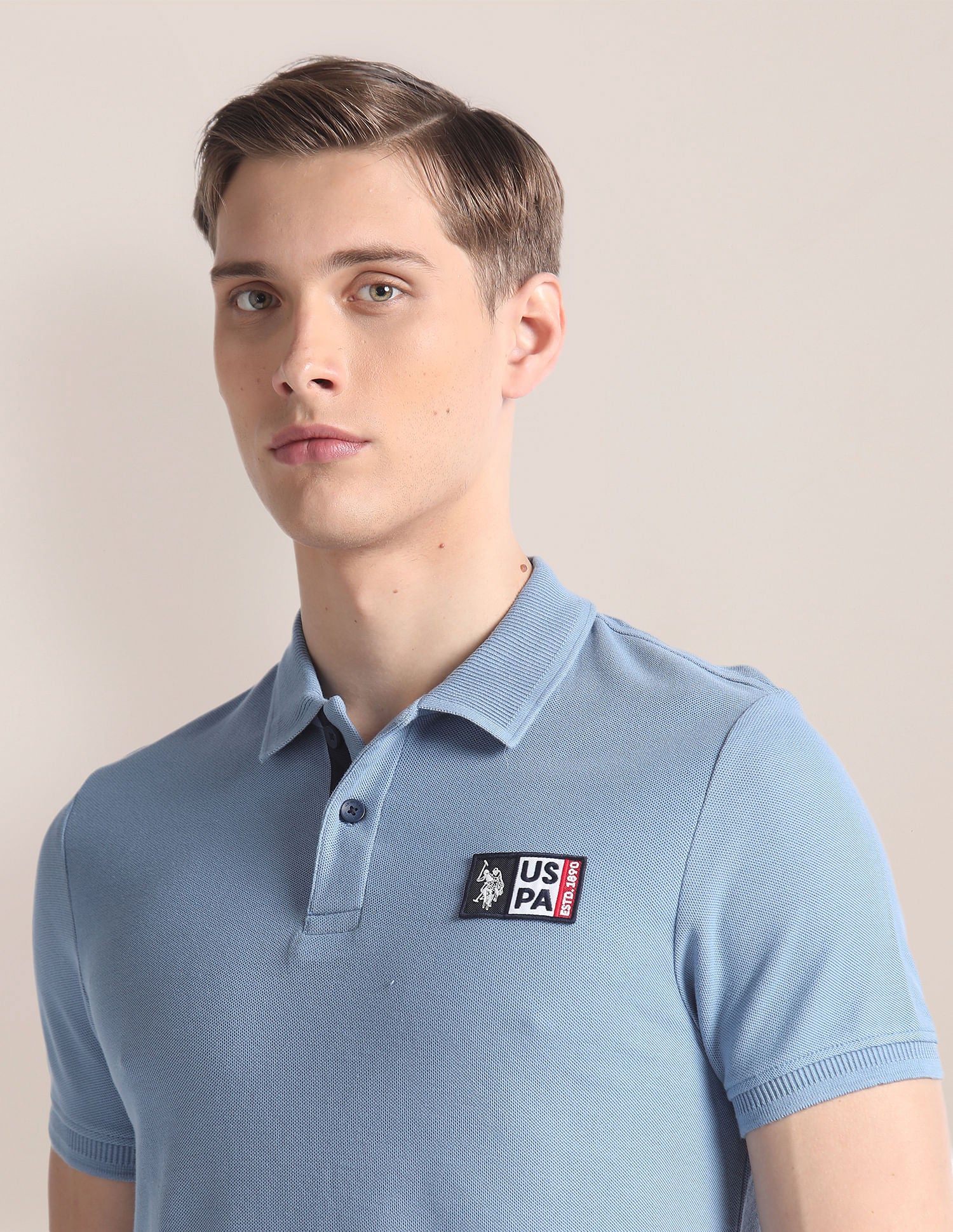 Solid Cotton Polo Shirt Blue - U.S. Polo Assn. India | Large