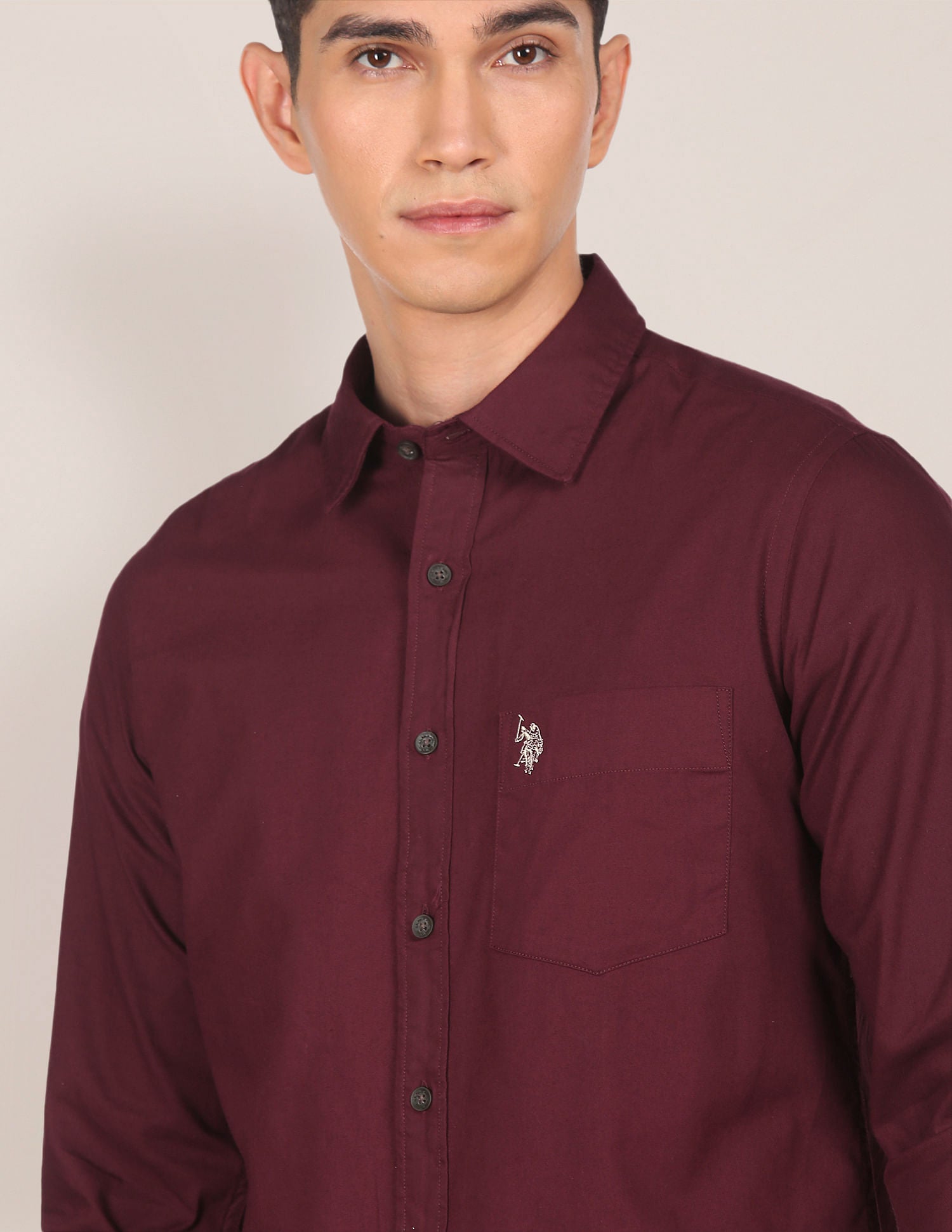 Men Maroon Pure Cotton Solid Casual Shirt Maroon - U.S. POLO ASSN. | Large