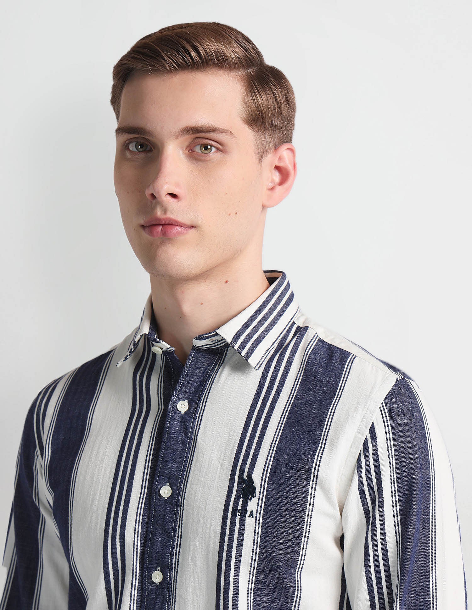 Vertical Stripe Slim Fit Shirt Indigo - U.S. POLO ASSN. | Large