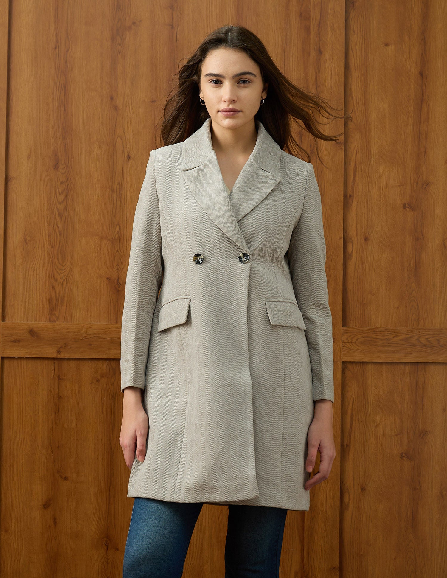 Soild Regular Fit Double Breasted Coat Grey - U.S. POLO ASSN. | Large