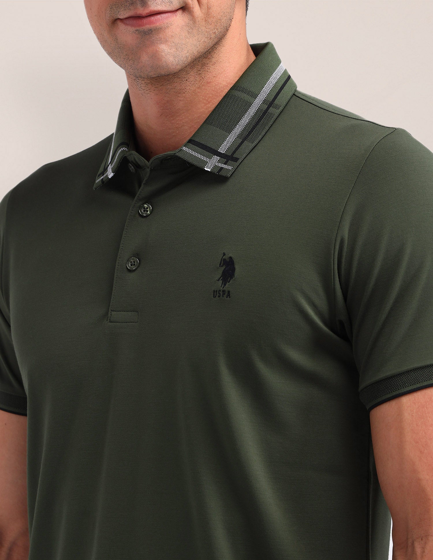 Solid Slim Fit Polo Shirt Olive - U.S. Polo Assn. India | Large