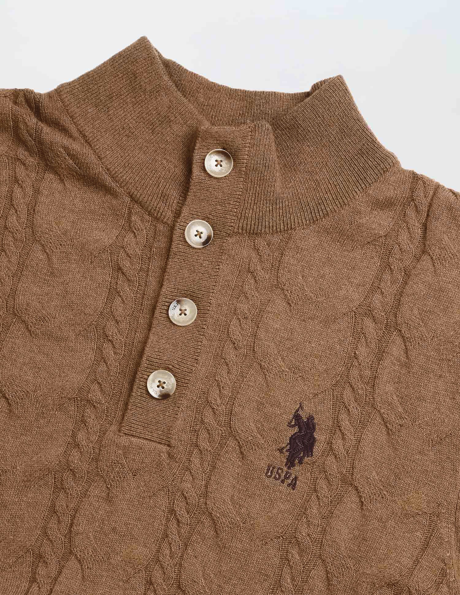 Patterned Cable Knit Regular Fit Sweater Khaki - U.S. POLO ASSN. | Large