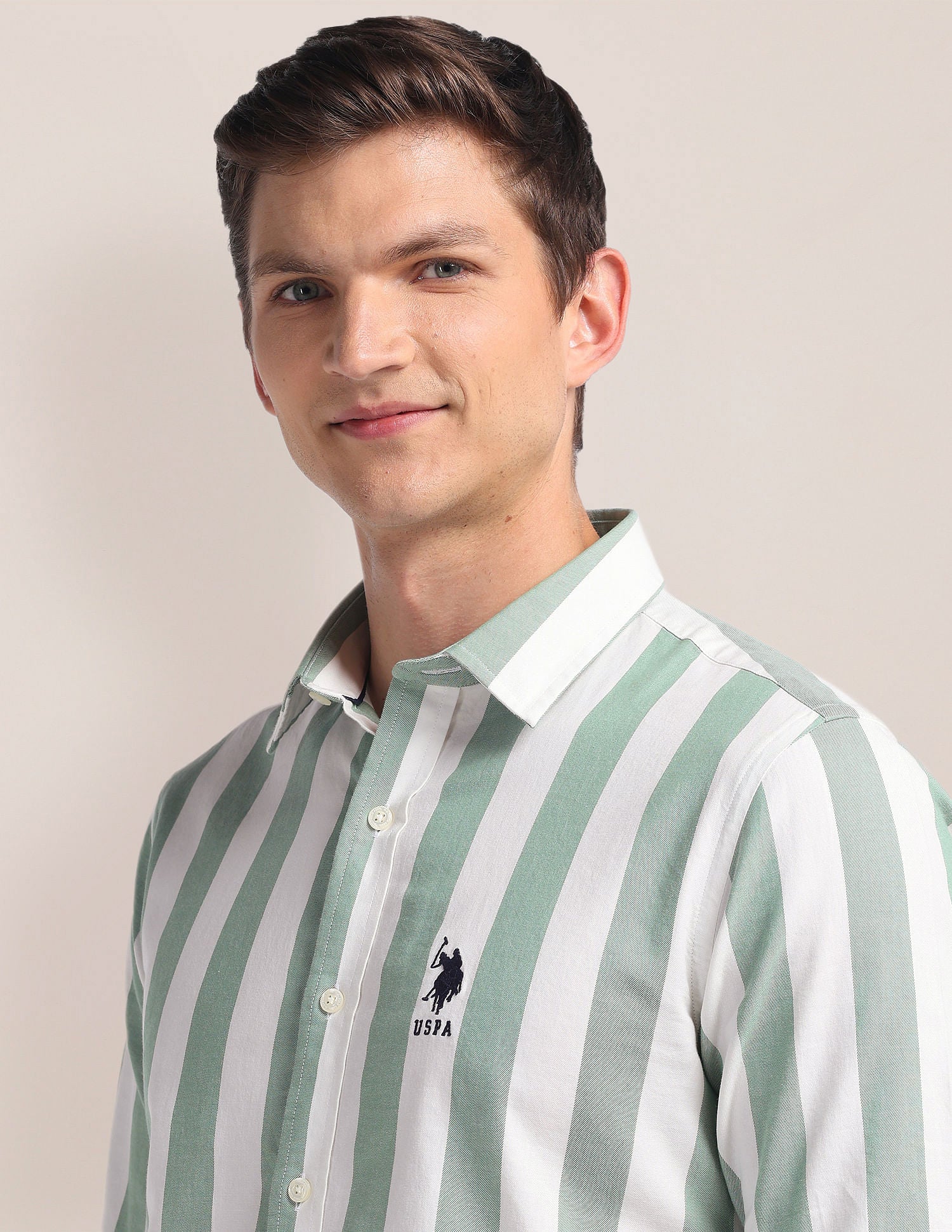 Pure Cotton Stripes Shirt Green - U.S. POLO ASSN. | Large