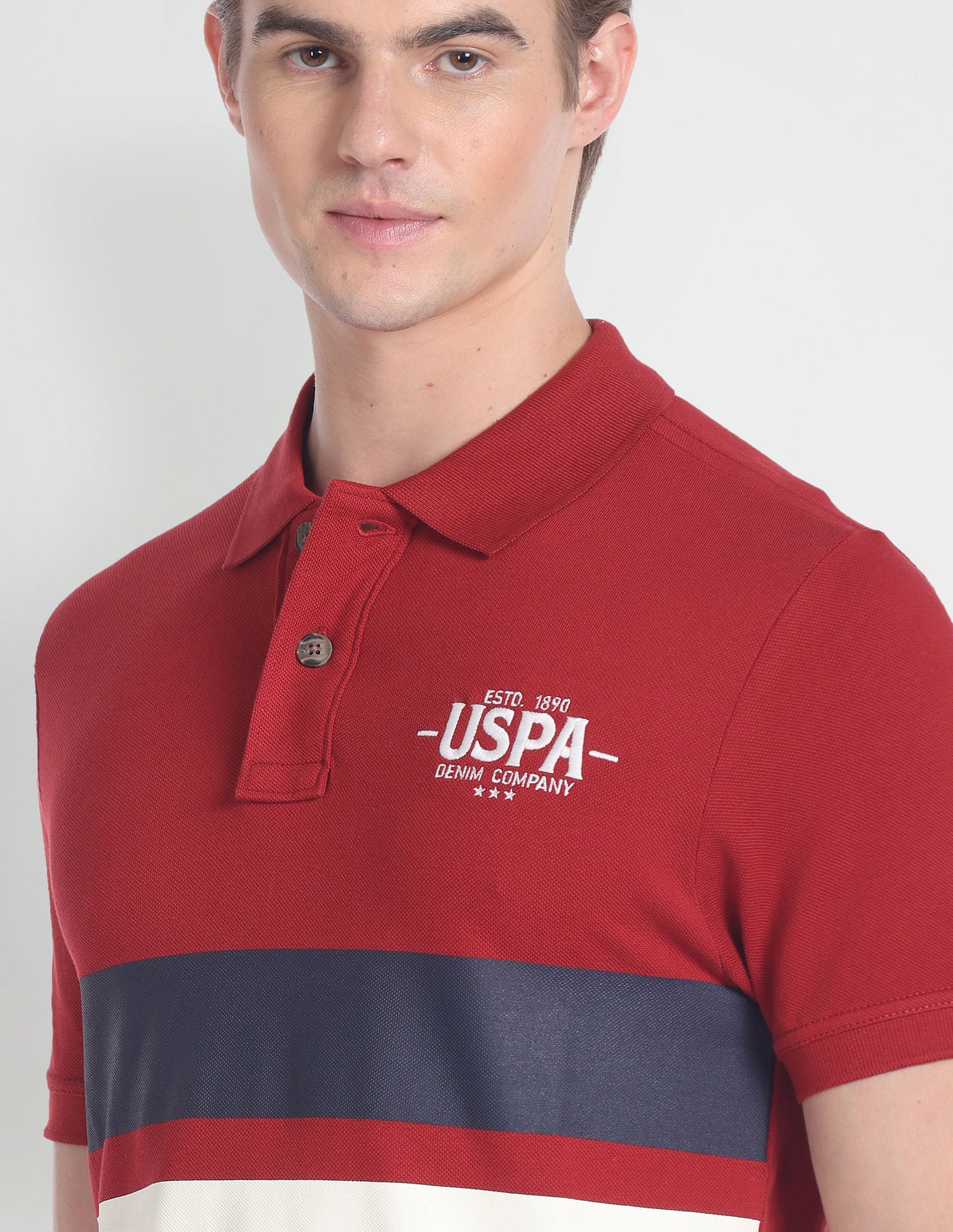 Colour Block Muscle Fit Polo Shirt Maroon - U.S. Polo Assn. India | Large