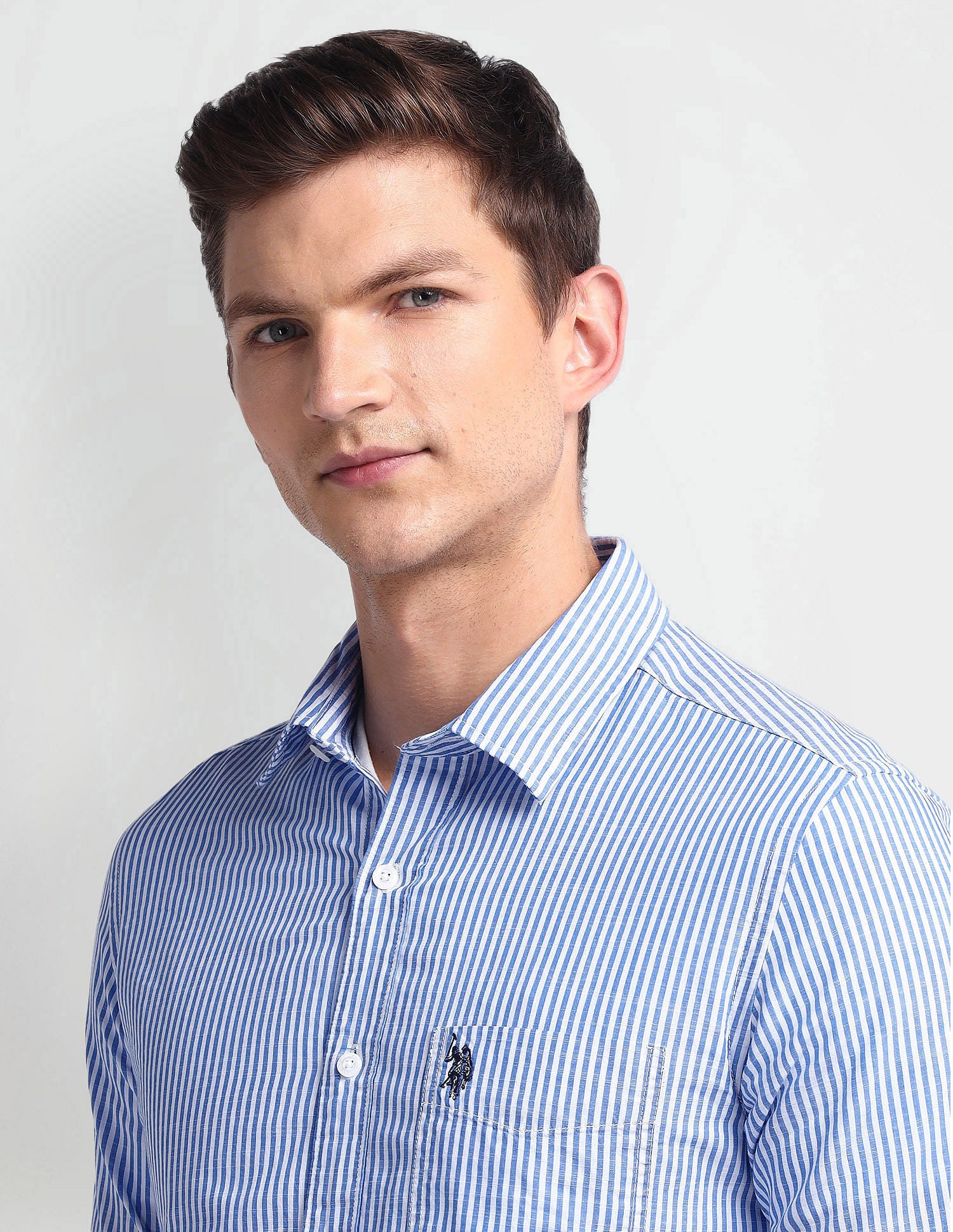 Vertical Stripe Slim Fit Shirt Blue - U.S. Polo Assn. India | Large