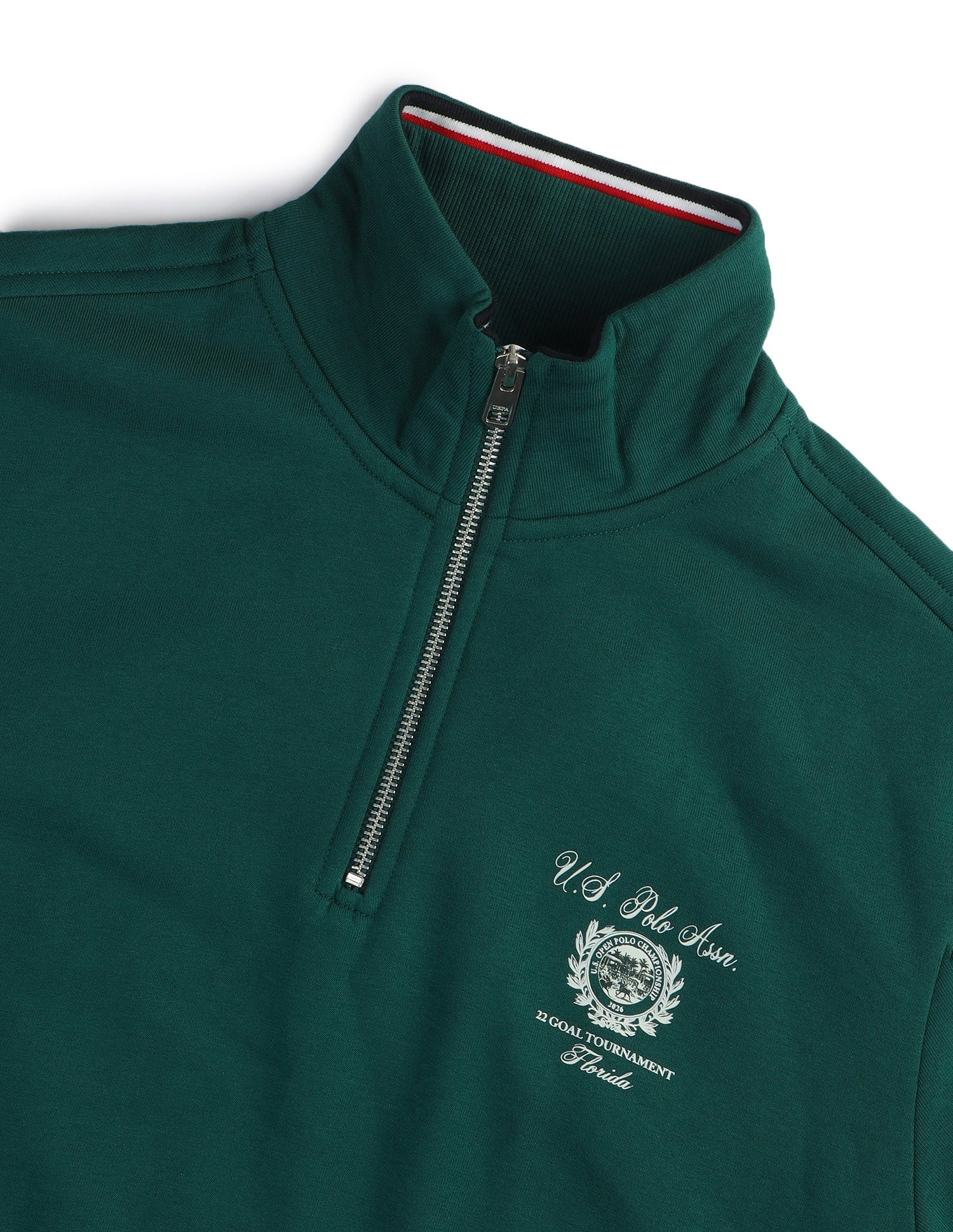 Solid Zipper Sweatshirt Dark Green - U.S. Polo Assn. India | Large