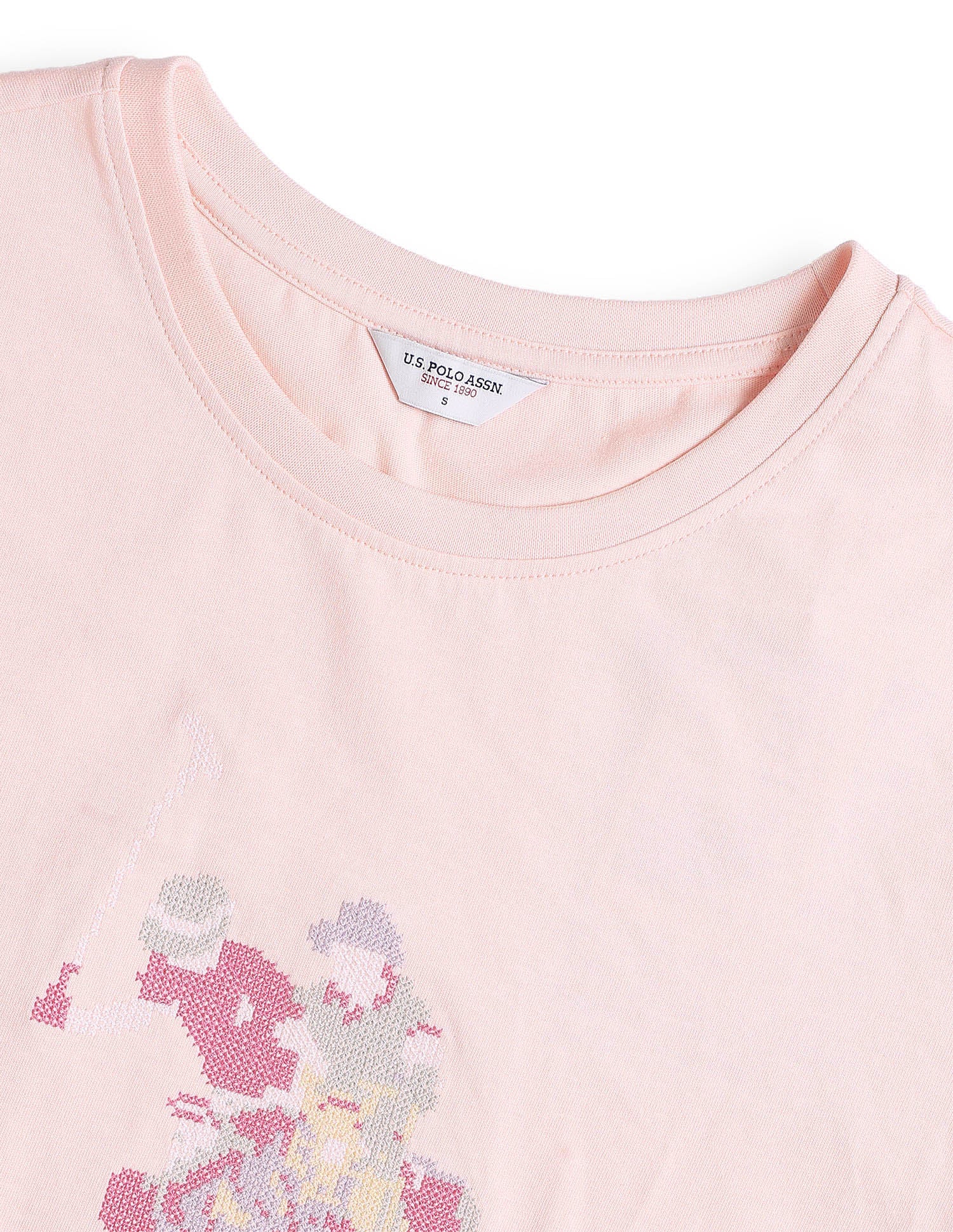 Brand Embroidered Regular Fit T-Shirt Light Pink - U.S. Polo Assn. India | Large