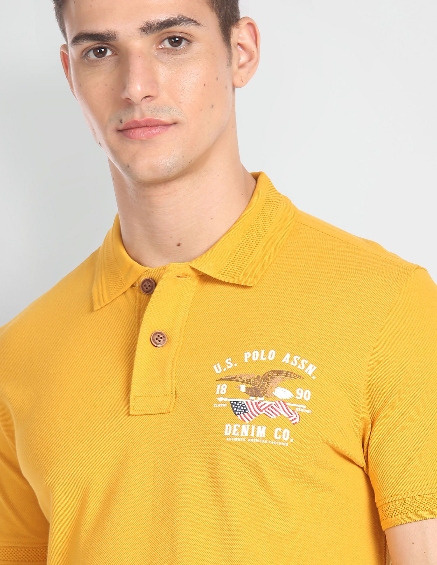 Solid Cotton Polo Shirt Mustard - U.S. Polo Assn. India | Large