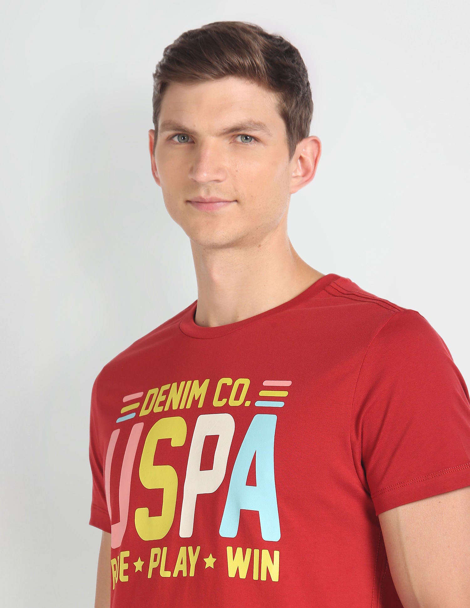 Crew Neck Typographic Print T-Shirt Red - U.S. Polo Assn. India | Large