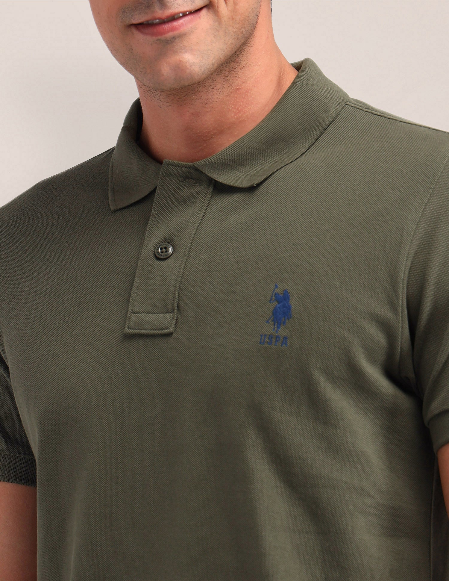 Solid Cotton Slim Fit Polo Shirt Olive - U.S. Polo Assn. India | Large