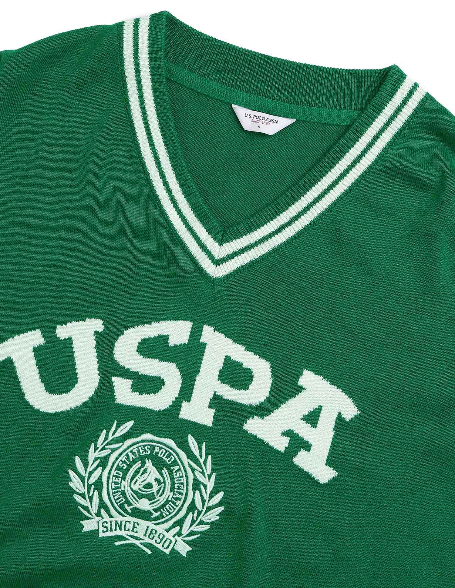 Brand Printed Relaxed Fit Sweater Green - U.S. POLO ASSN. | Large