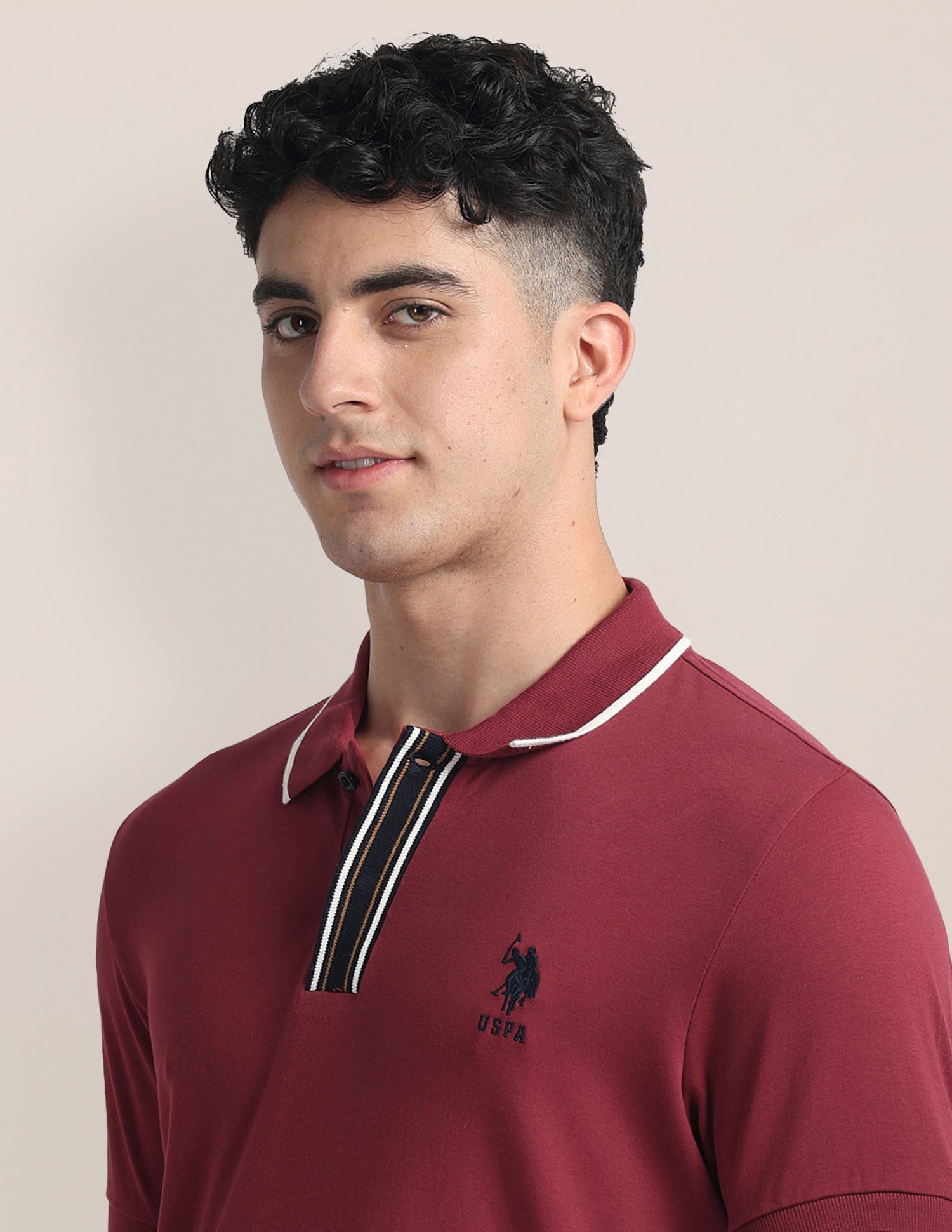 Striped Placket Slim Fit Polo Shirt Maroon - U.S. Polo Assn. India | Large