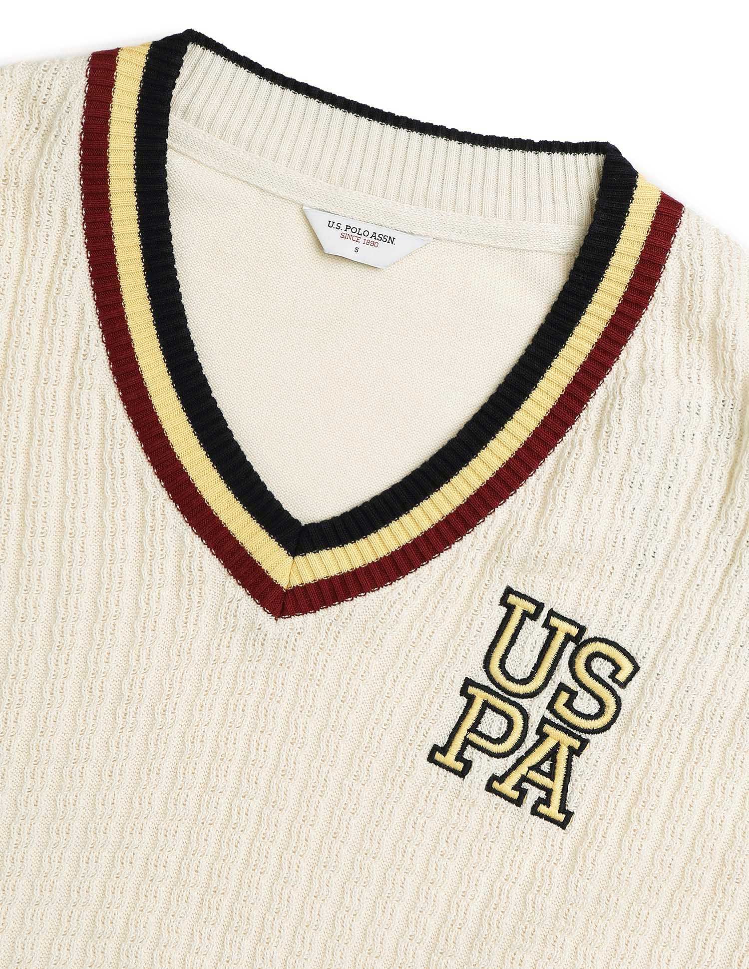 Textured Relaxed Fit Sweater White - U.S. POLO ASSN. | Large