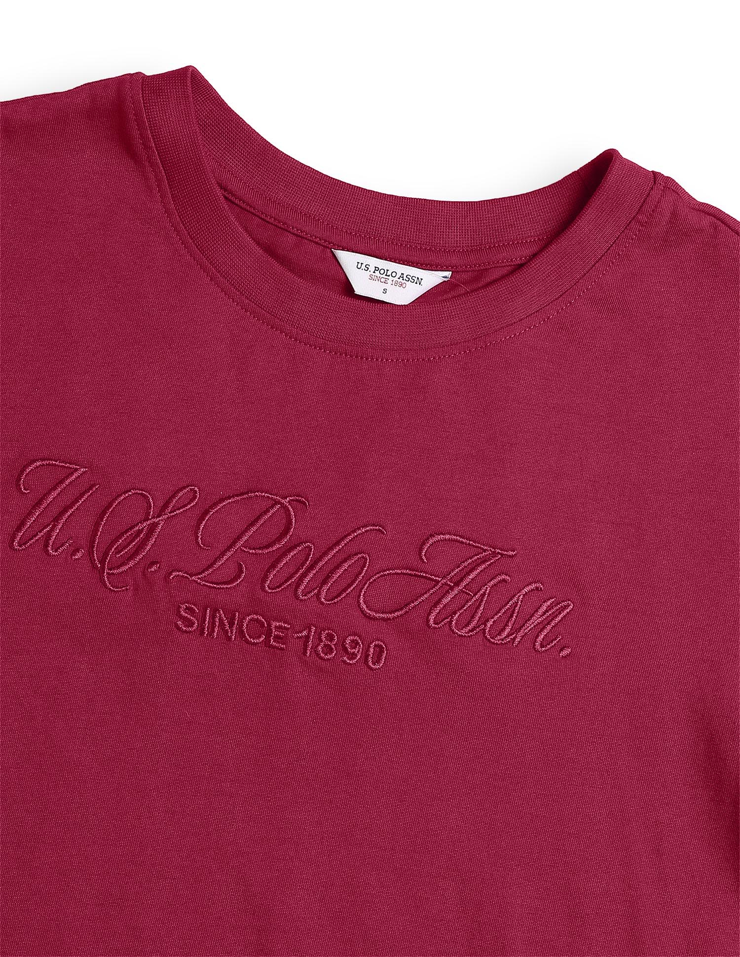 Cord Brand Embroidered Boxy Fit T-Shirt Dark Red - U.S. Polo Assn. India | Large
