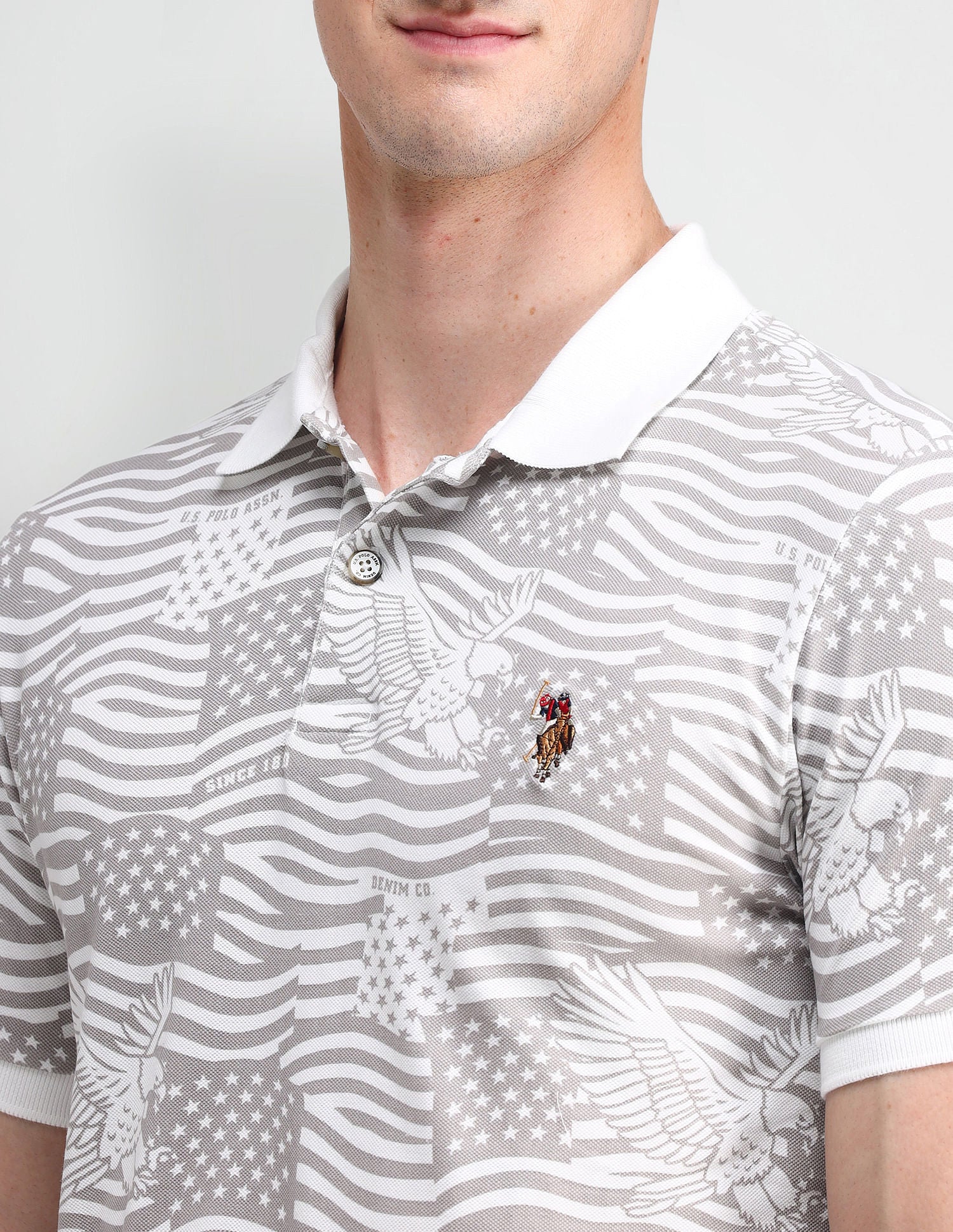 Muscle Fit Printed Polo Shirt White - U.S. Polo Assn. India | Large