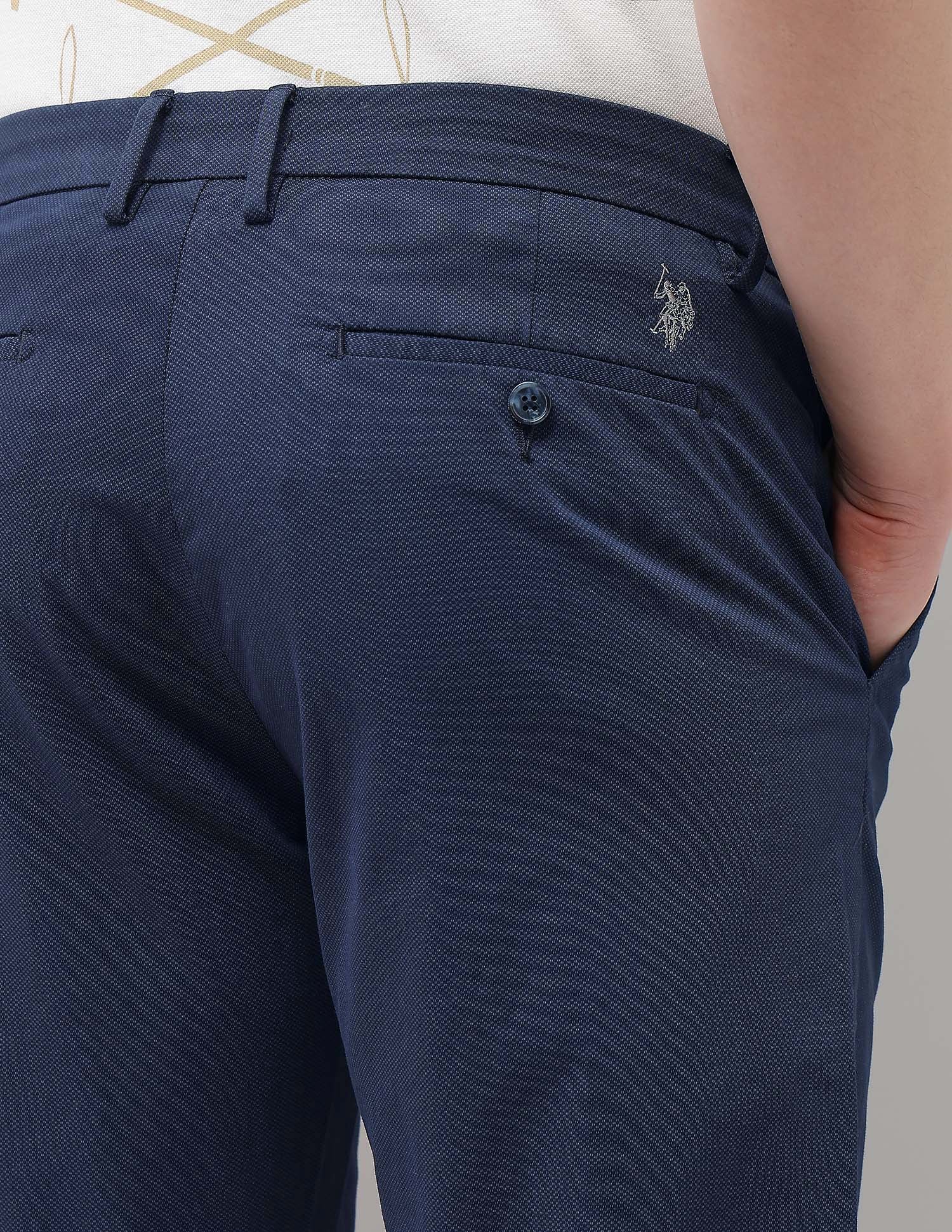 Textured Riley Straight Fit Trousers Navy - U.S. Polo Assn. India | Large
