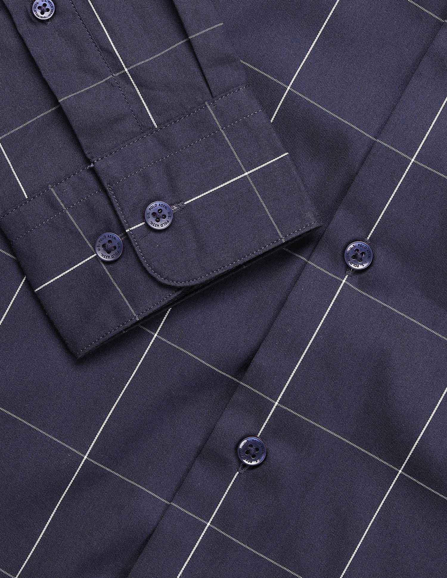 Windowpane Checked Tailored Fit Shirt Navy - U.S. Polo Assn. India | Large