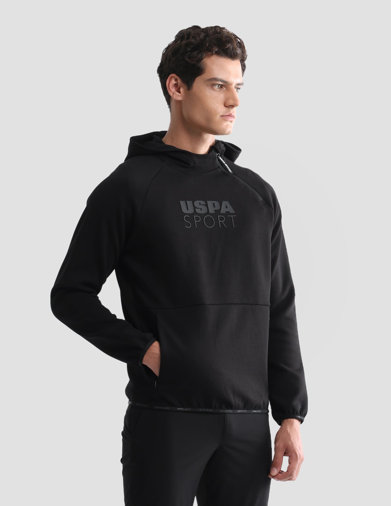 Regular Fit Solid Active Sweatshirt Black - U.S. Polo Assn. India | Large
