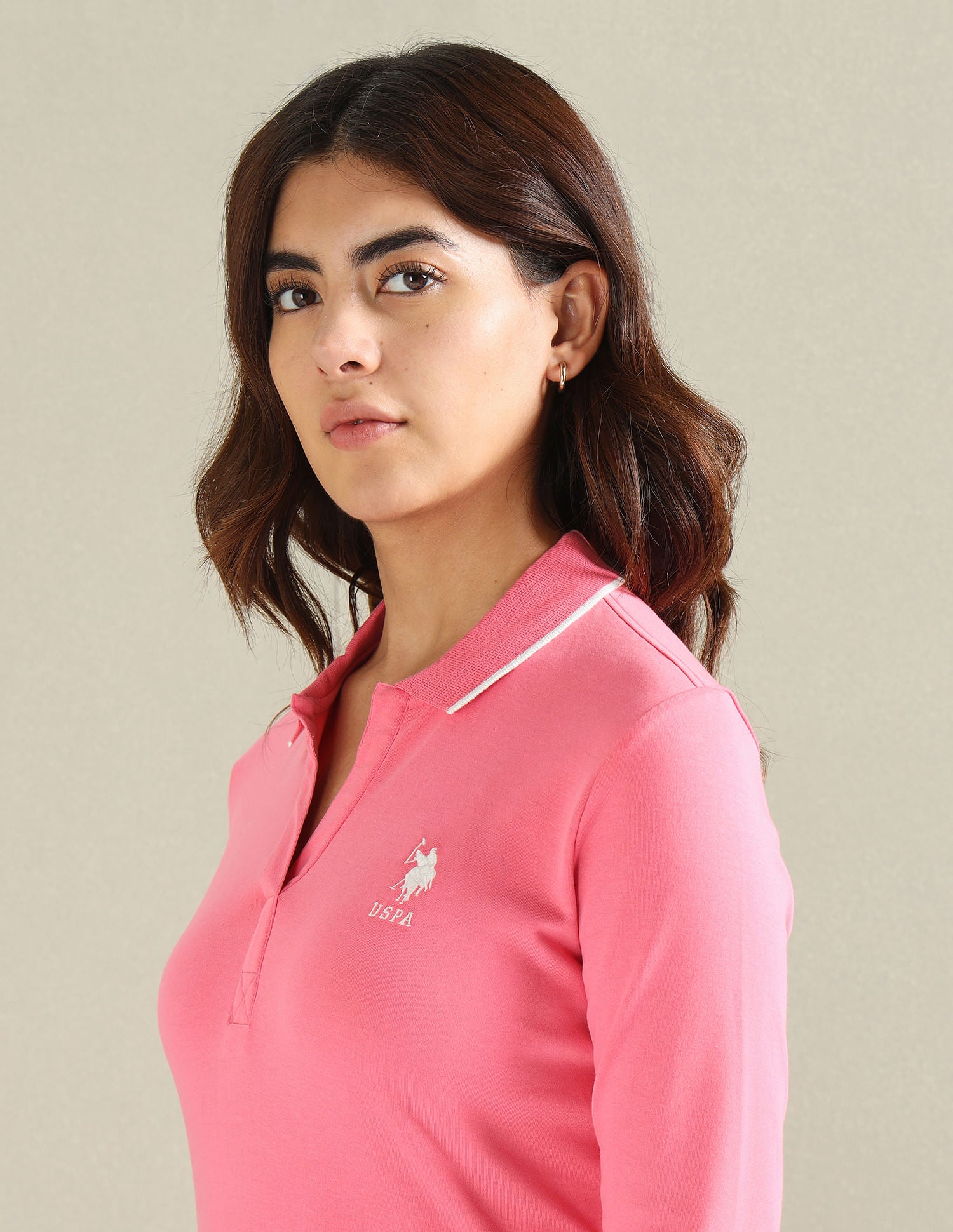 Tipped Collar Solid Polo Shirt Pink - U.S. POLO ASSN. | Large