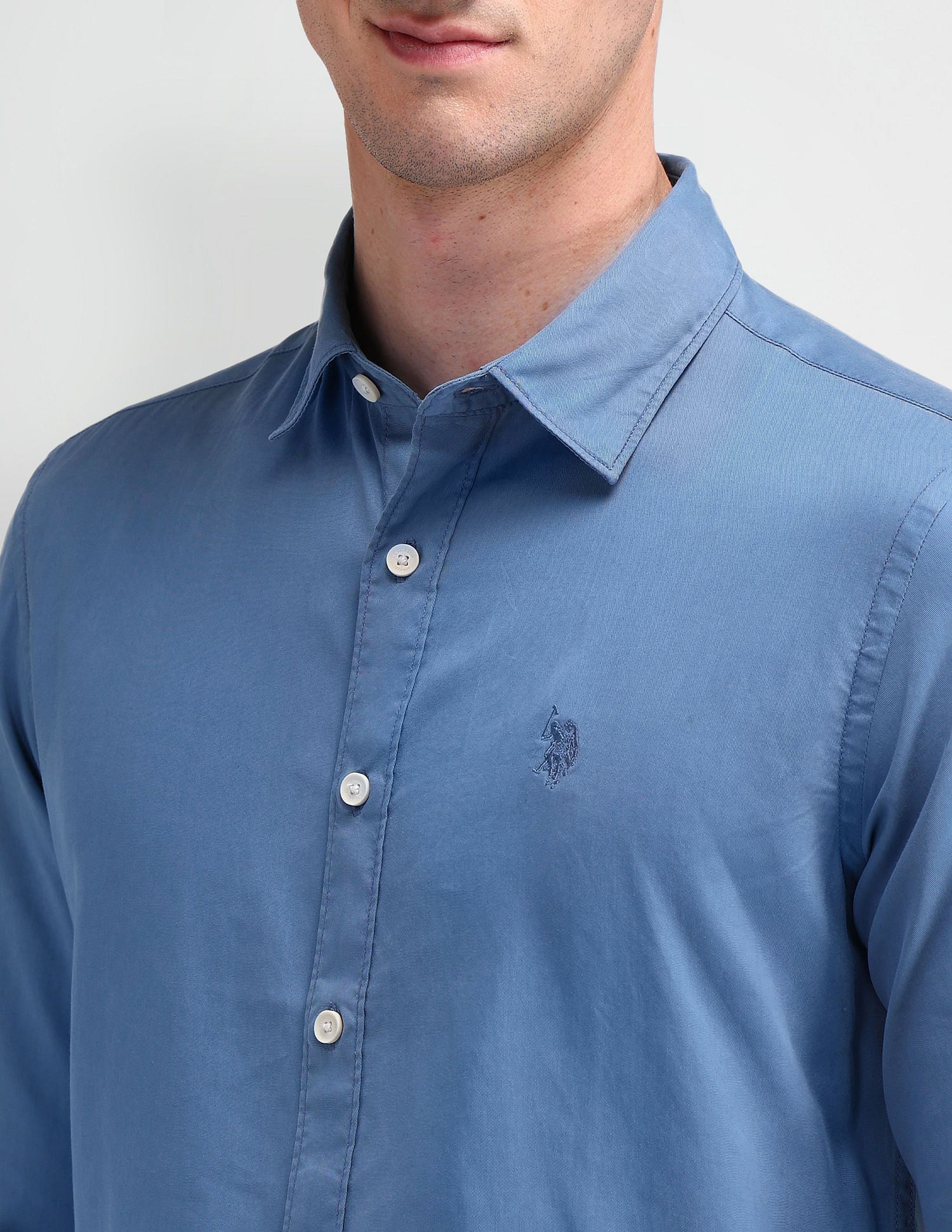 Slim Fit Solid Shirt Light-Blue - U.S. Polo Assn. India | Large